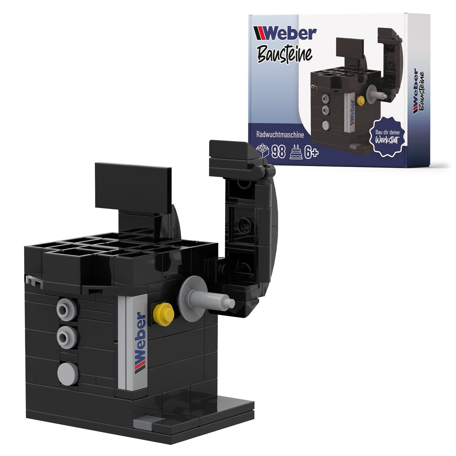 Weber GmbH Bausteine Radwuchtmaschine Werkstatt Garage ab 6 Spielbausteine, (Packung, 91 St), Werkstatt-Modell für Schrauber & Sammler