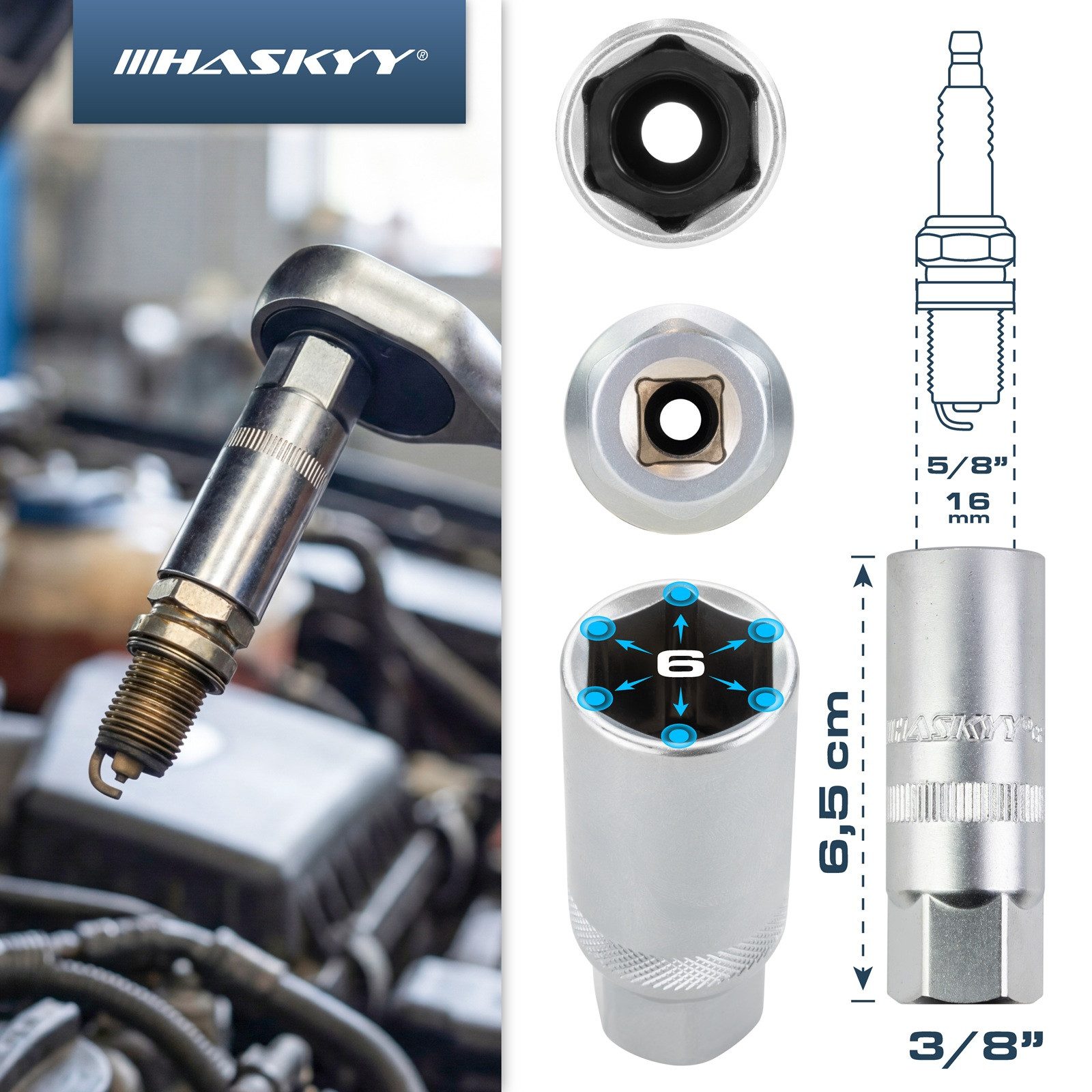 HASKYY Steckschlüssel HASKYY Steckschlüsselsatz 3/8" 1/4" mit Ratsche, Bits und Stecknüssen – Bild 5 von 5