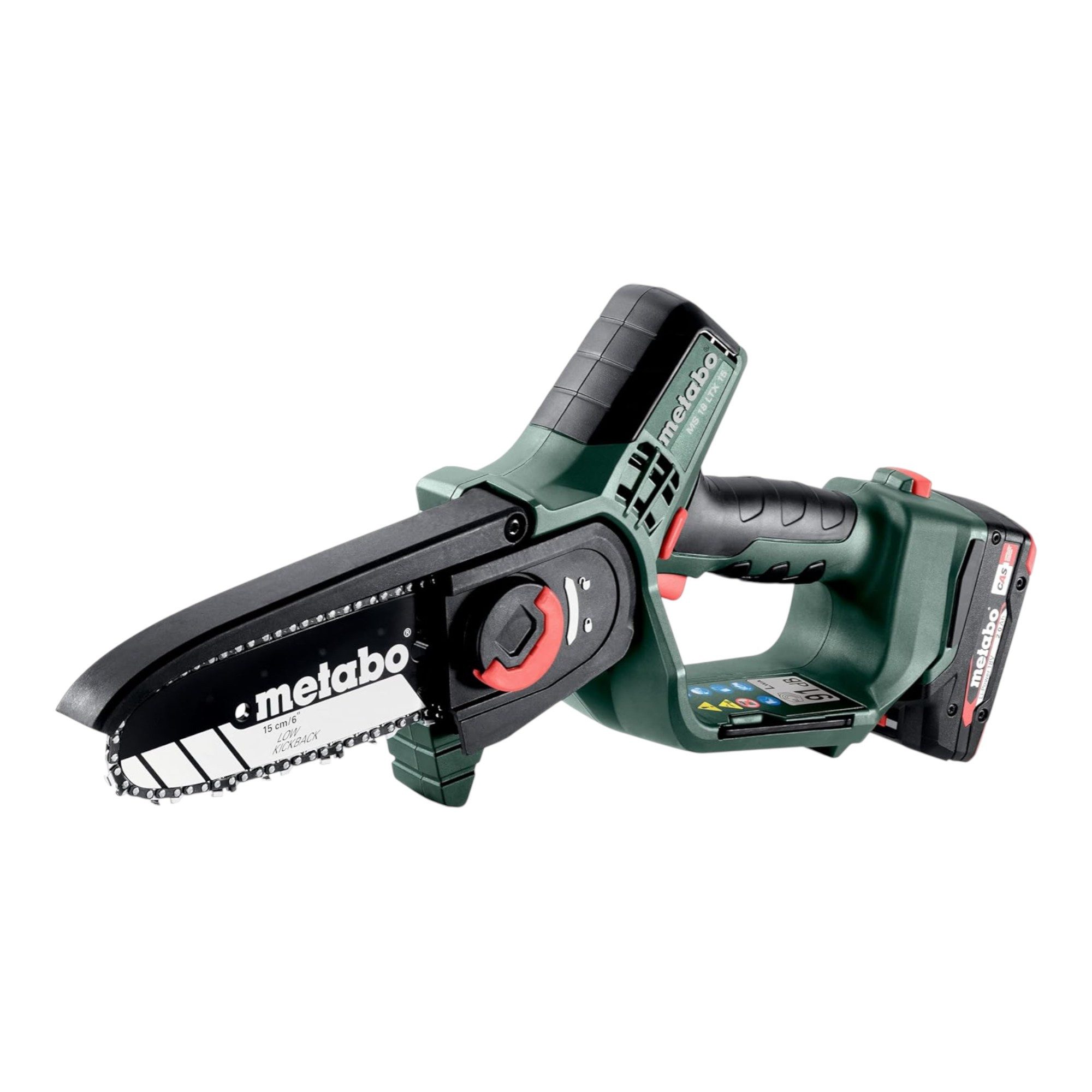 metabo Akku-Kettensäge MS 18 LTX 15 Gehölzsäge 15 cm 5 m/s + 1x Akku 2,0 Ah + Lader + Tasche
