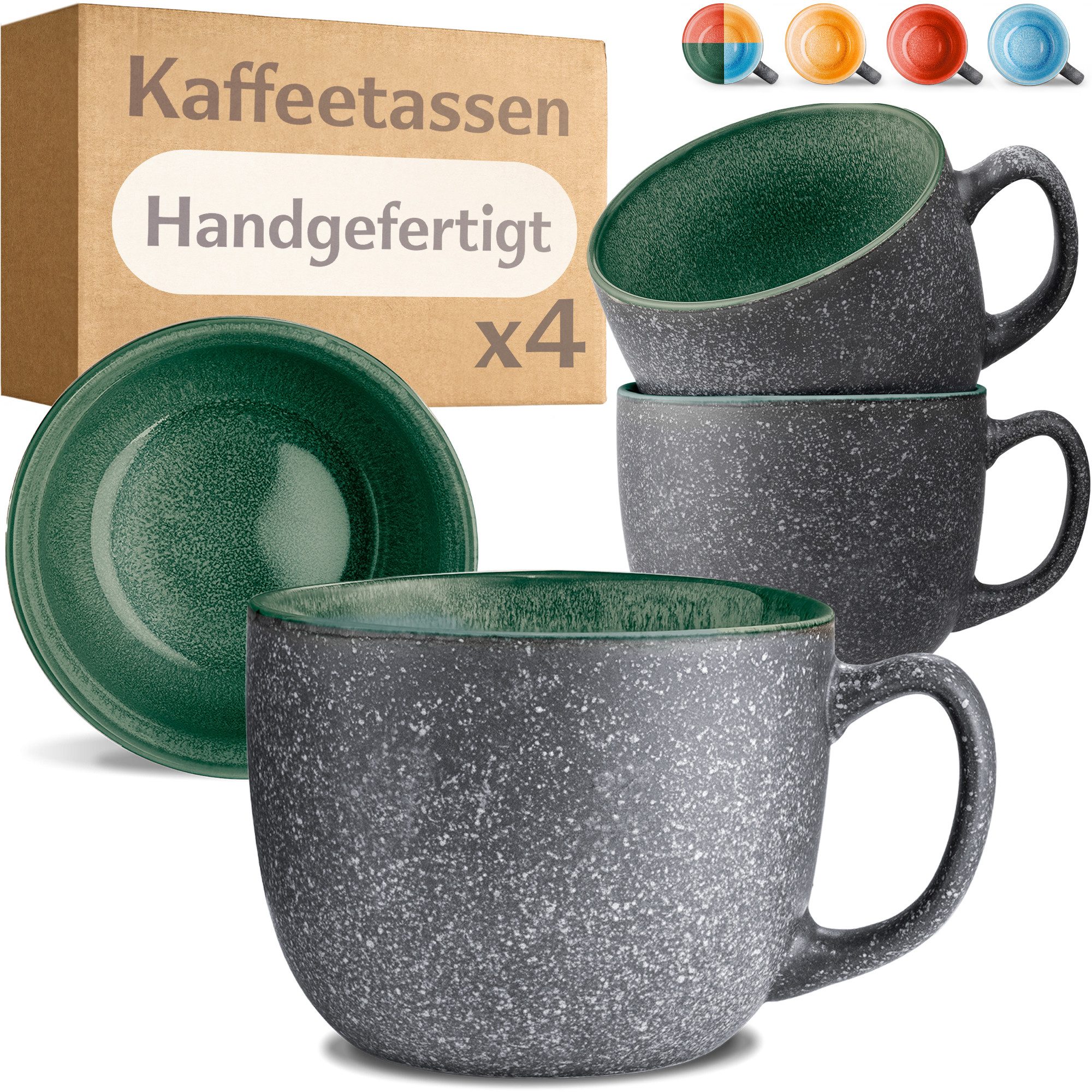Cosumy Cappuccinotasse Kaffeetassen 4er Set aus Keramik - 350ml, 4-tlg., Keramik, Warm