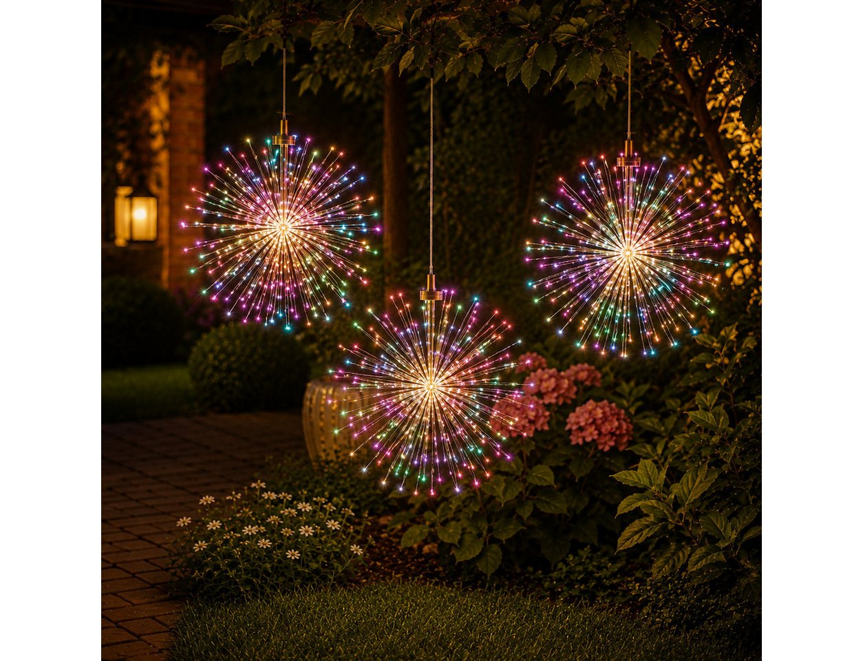 pedete LED Solarleuchte LED Solar Gartendeko 540 LED Feuerwerk Solarleuchten–Formbar, 26cm Feuerwerk hängend, gartendeko, solarlampen für außen, Bunt, Warmweiß, Leuchtmittel, Wetterfest Pusteblume Solarlampen Garten 8 Modi
