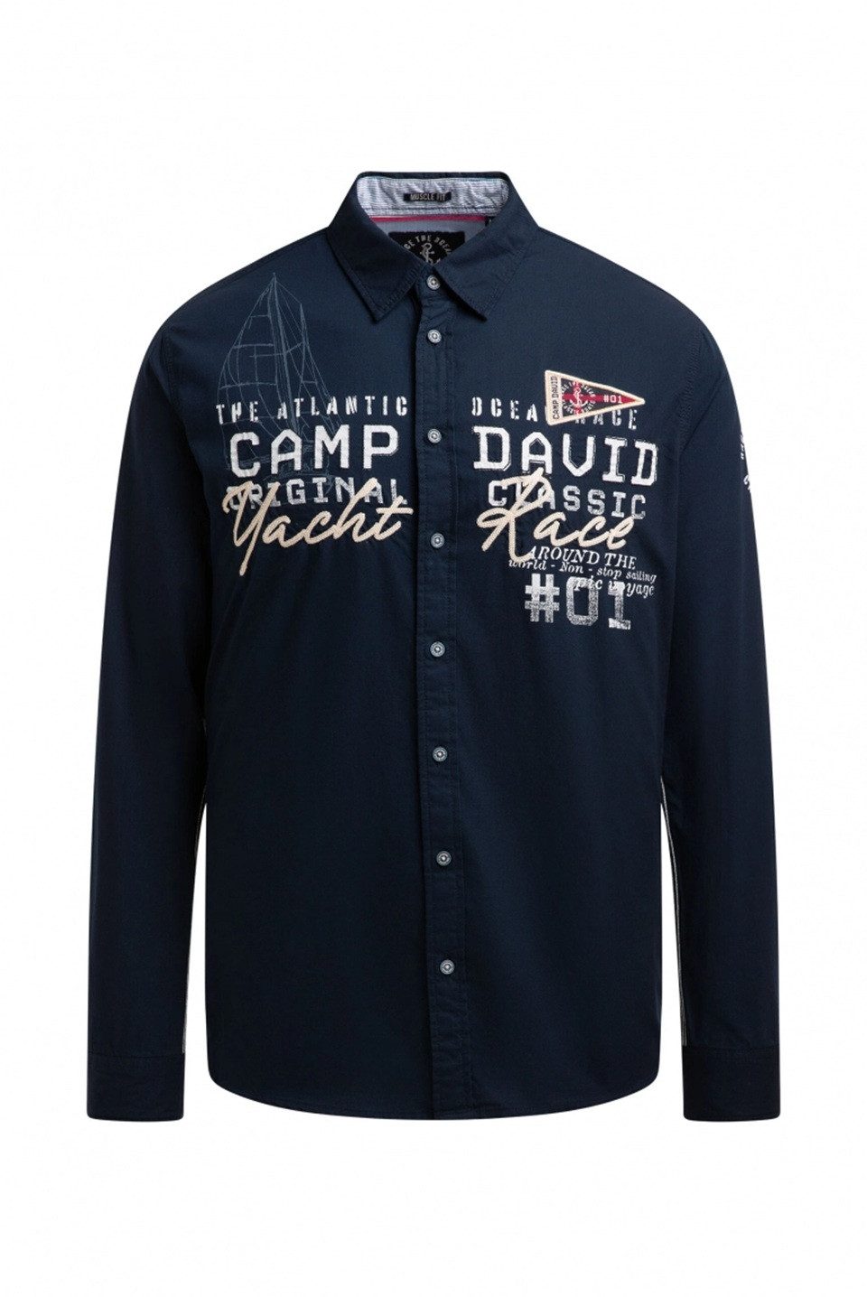 Langarmhemd mit Logo-Applikationen blue navy