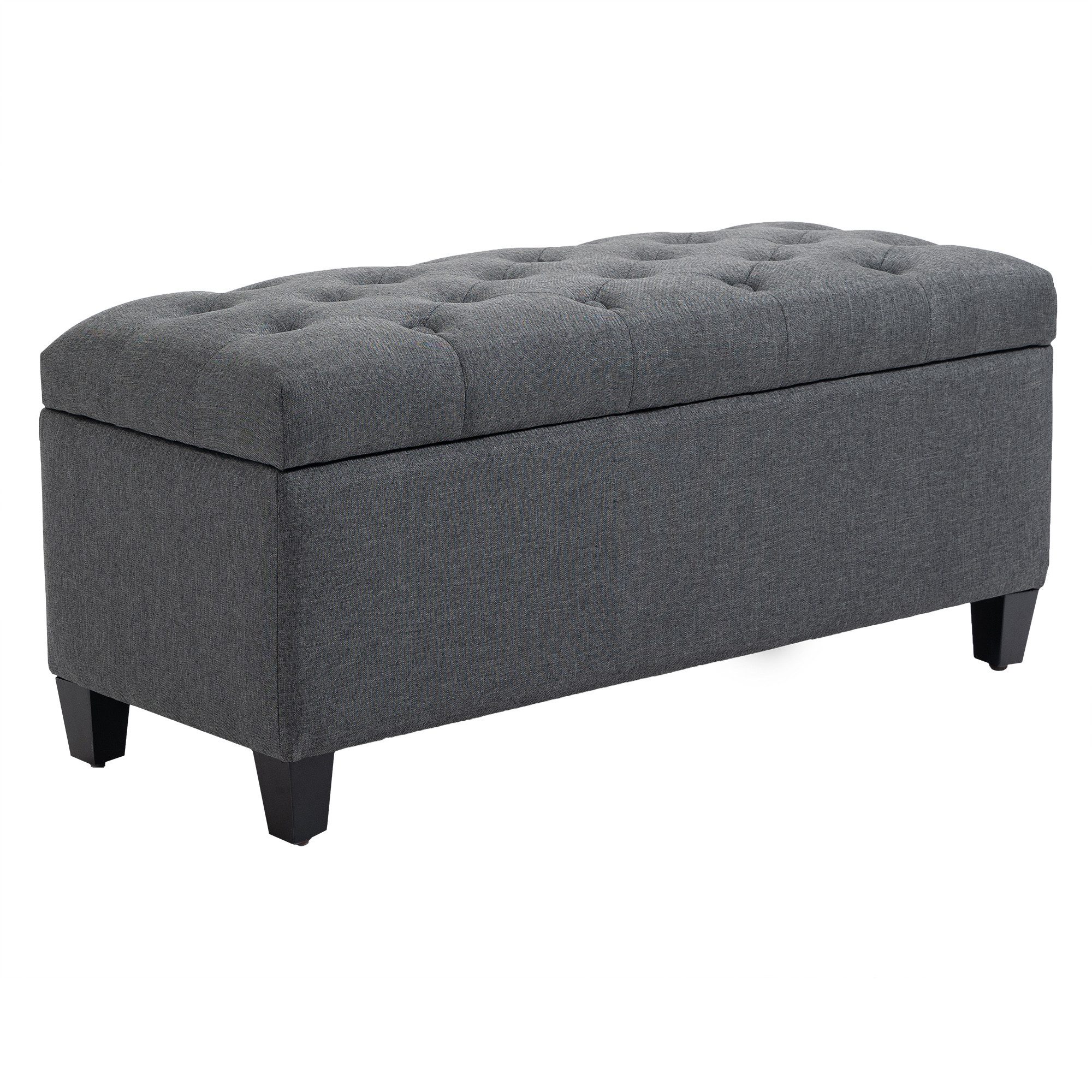 HOMCOM Sitzbank Stauraum mit Leinenoptik, Holzbeine für Flur (Truhenbank, 1-St., Polsterbank), Schlafzimmer, Wohnzimmer, Gummiholz, Dunkelgrau, 100 x 40 x 44 cm – Bild 2 von 5