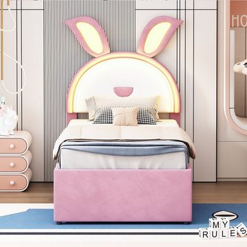 PFCTART Polsterbett Kinderbett Polsterbett 90 x 200 cm Multifunktionales (gepolstertes Einzelbett-Schlafsofa), mit ausziehbarem Bett, Stauraumschublade und farbwechselndem LED-Licht