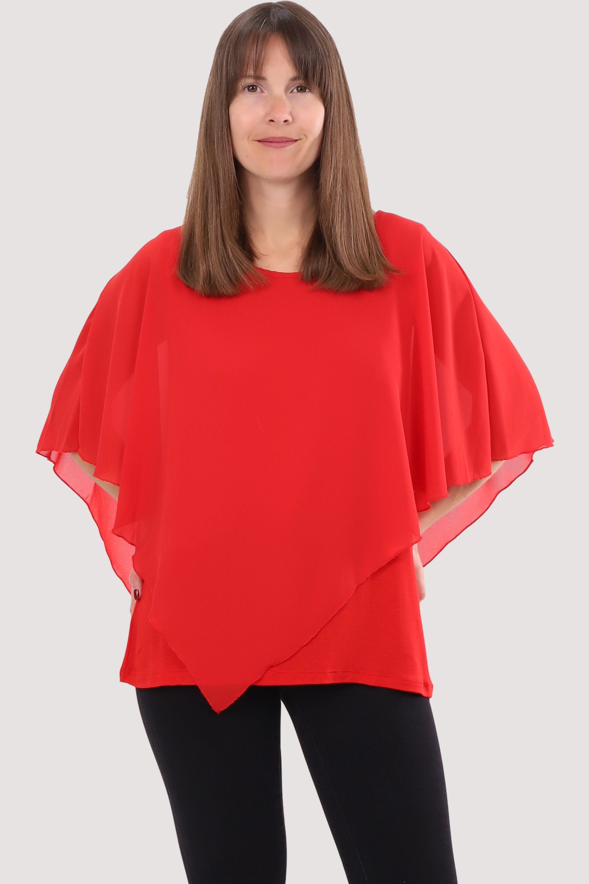 malito more than fashion Chiffonbluse 10732 Schlupfbluse Blusenshirt asymmetrisch geschnitten Einheitsgröße rot