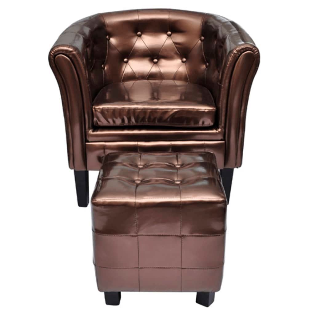 furnicato Sessel mit Fußhocker Braun Kunstleder | Einzelsessel