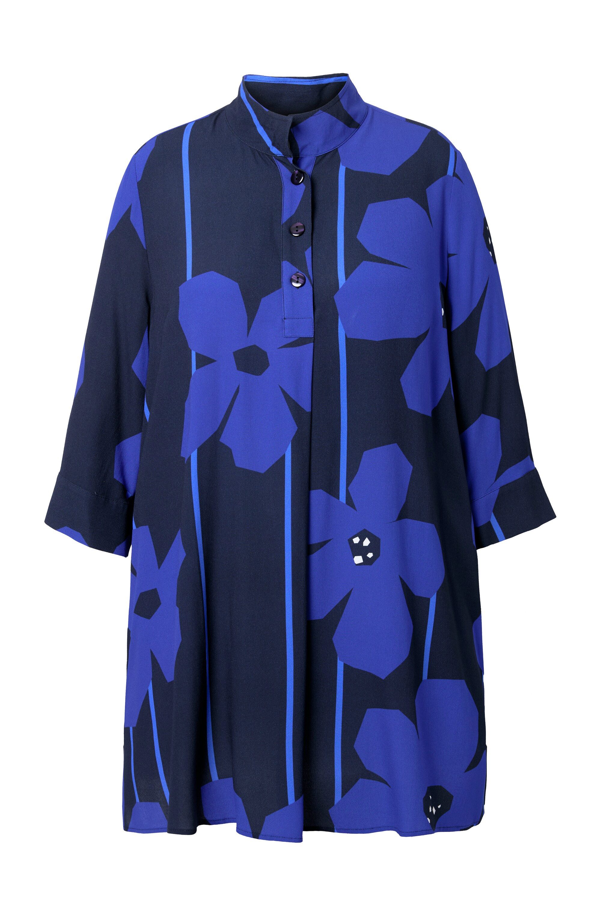 Ulla Popken Tunika Tunika Blüten A-Linie Stehkragen 3/4-Arm günstig online kaufen