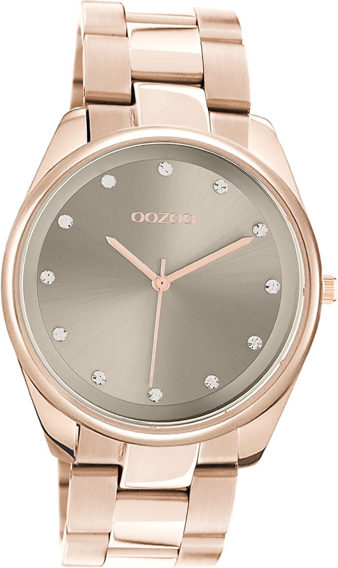 OOZOO Quarzuhr Oozoo Damen Armbanduhr Timepieces, Damenuhr Edelstahlarmband roségold, rundes Gehäuse, mittel (ca. 38mm)