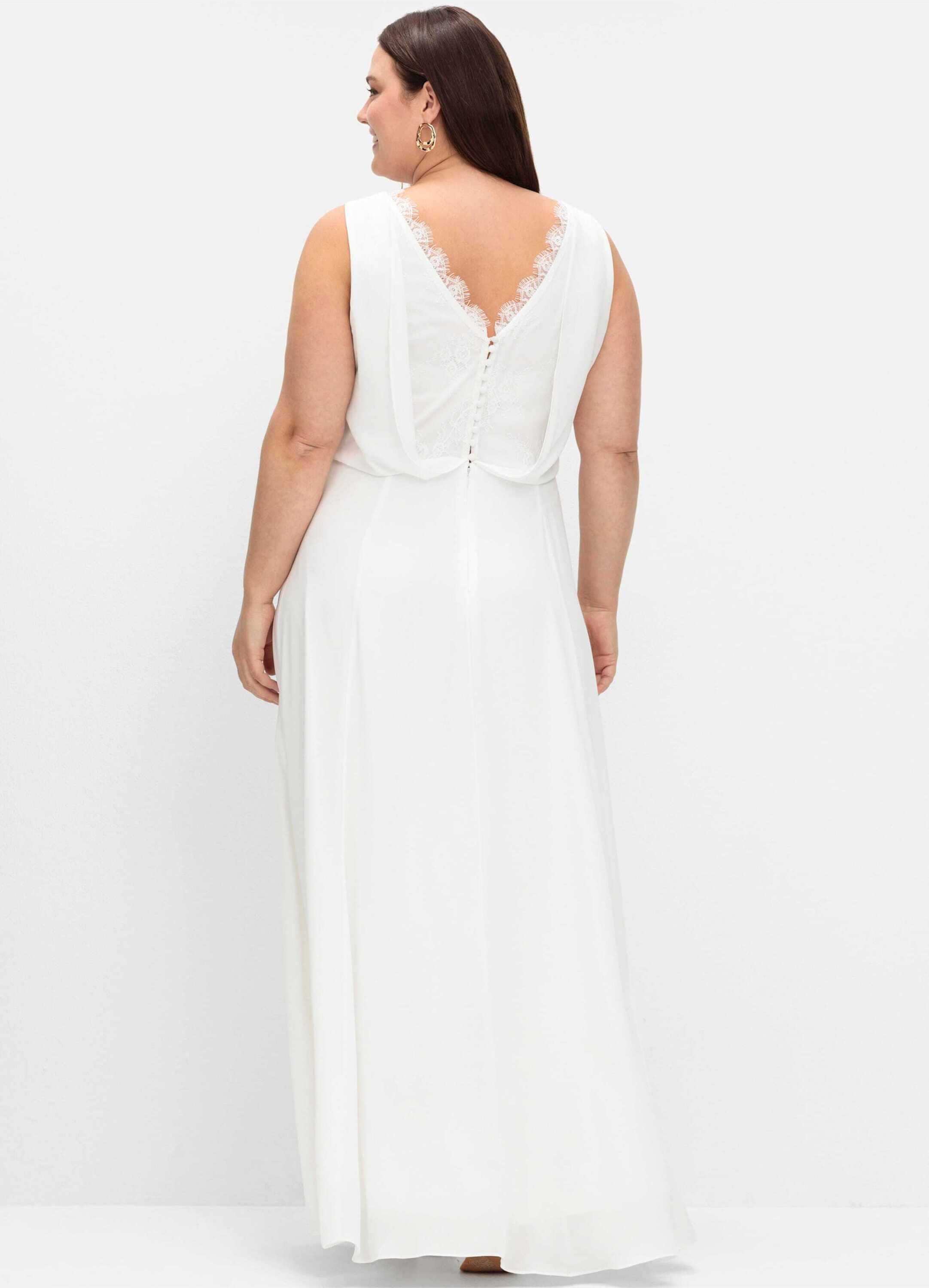 Sheego Etuikleid Abendkleid Ärmellos mit floraler Spitze und Chiffon