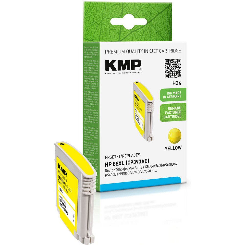 KMP 1 Tinte H34 ERSETZT Tintenpatrone HP (1 yellow 88XL Farbe, - 1-tlg)