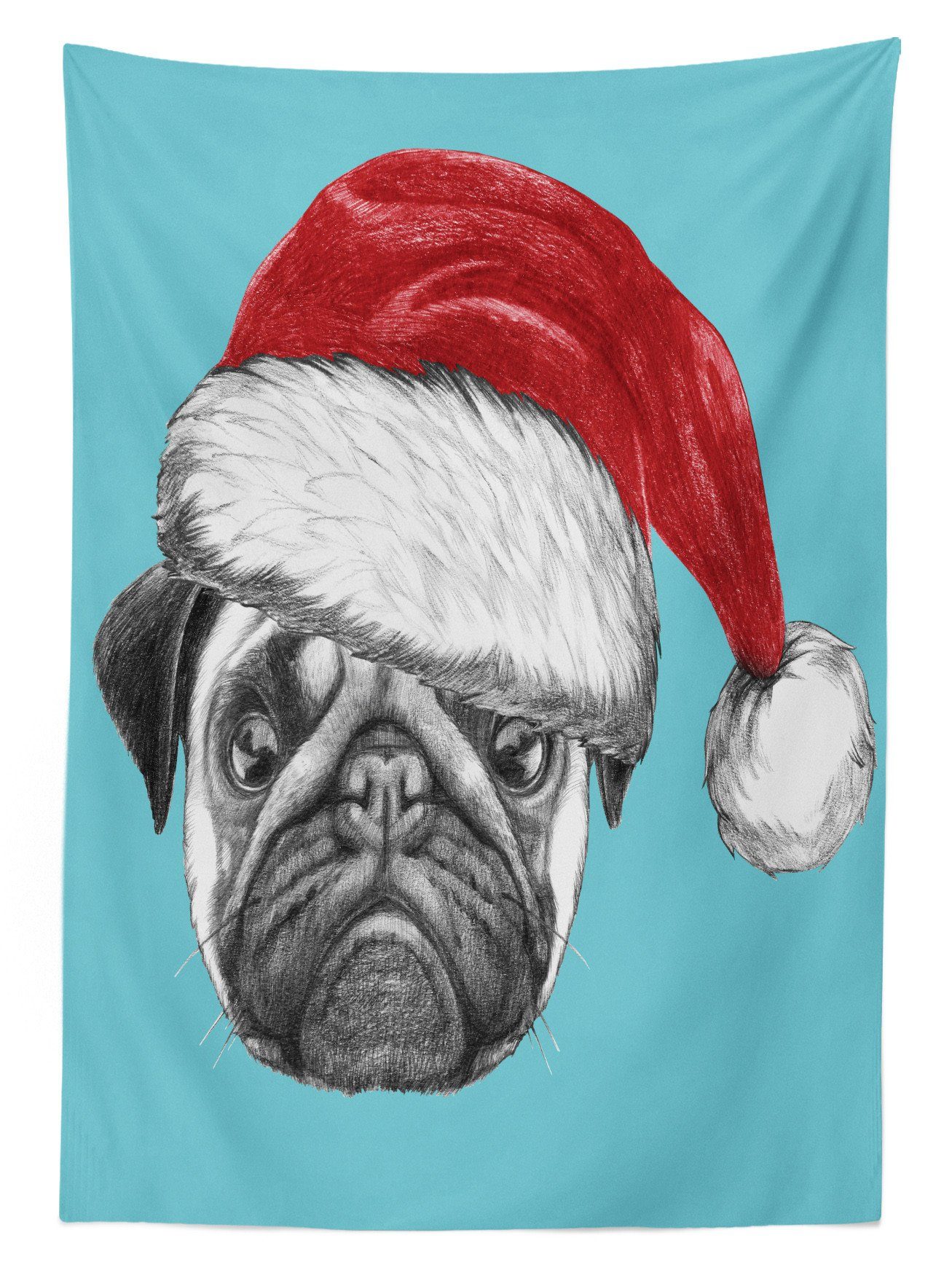 Mops mit X-Mas Außen geeignet Hund Weihnachtsmütze Farbfest Für Abakuhaus Tischdecke Klare Bereich Waschbar Farben, den
