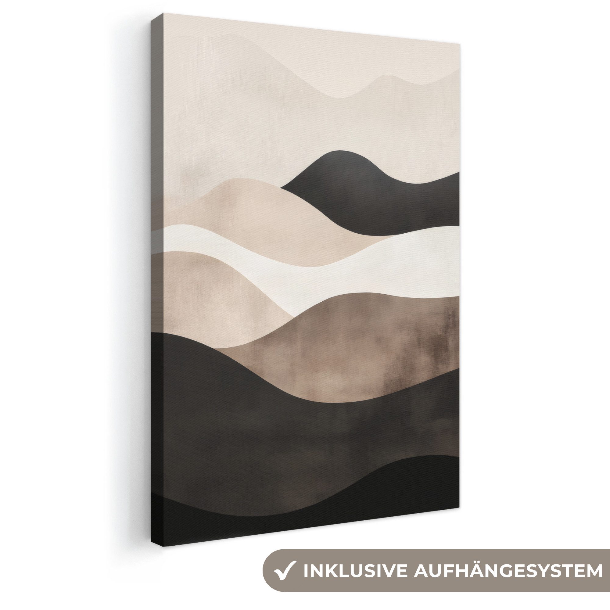 OneMillionCanvasses® Leinwandbild Abstrakt - Landschaft - Wellen - Cremefarben, Fotodruck (1 St), Leinwand Canvas Wandbild, Wanddekoration 20x30 cm