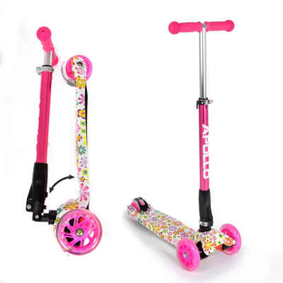 Apollo Dreiradscooter »LED Kinderscooter Kids Whiz - Pink Flower«, Kinderroller mit LED Wheels