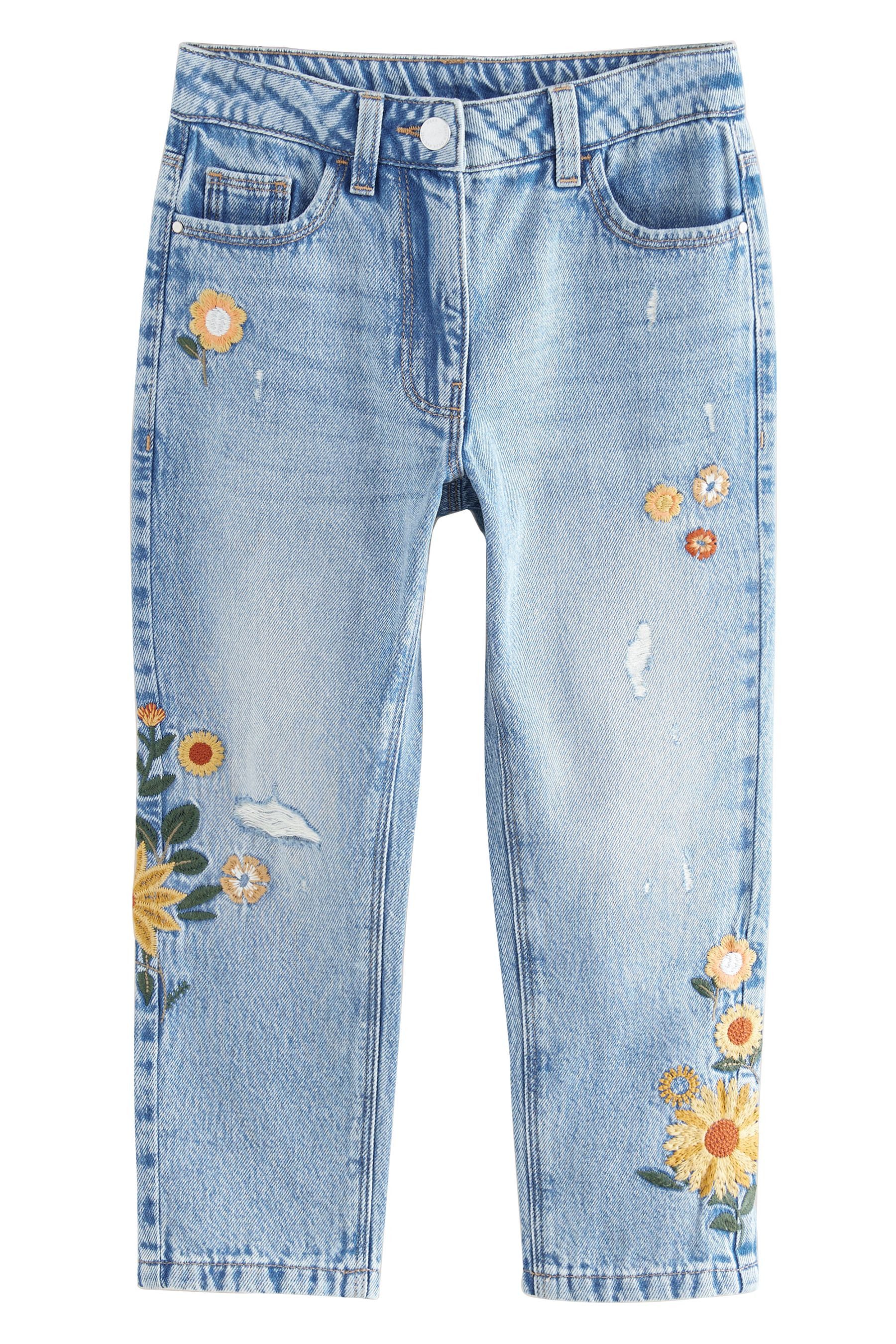 Next Mom-Jeans Mom-Jeans mit floralen Stickereien 100 % Baumwolle (1-tlg)