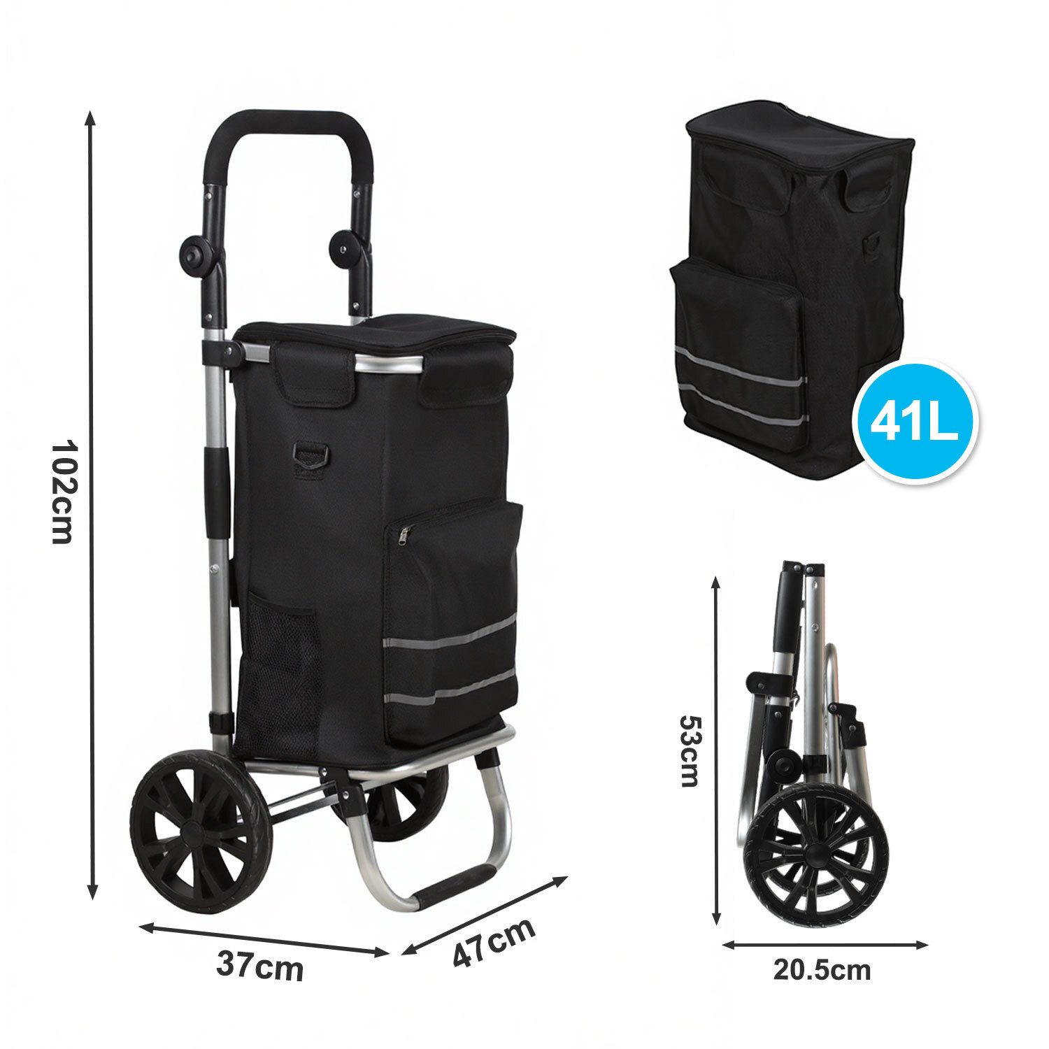 Clanmacy Einkaufstrolley Einkaufstrolley Klappbarer Einkaufswagen mit Kühlfach, Treppensteiger – Bild 2 von 5