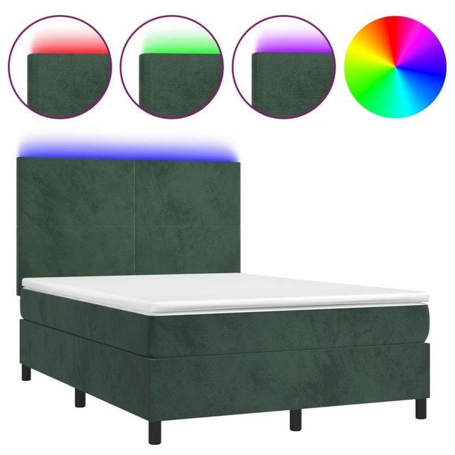 vidaXL Bettgestell Boxspringbett mit Matratze LED Dunkelgrün 140x190 cm Sam günstig online kaufen