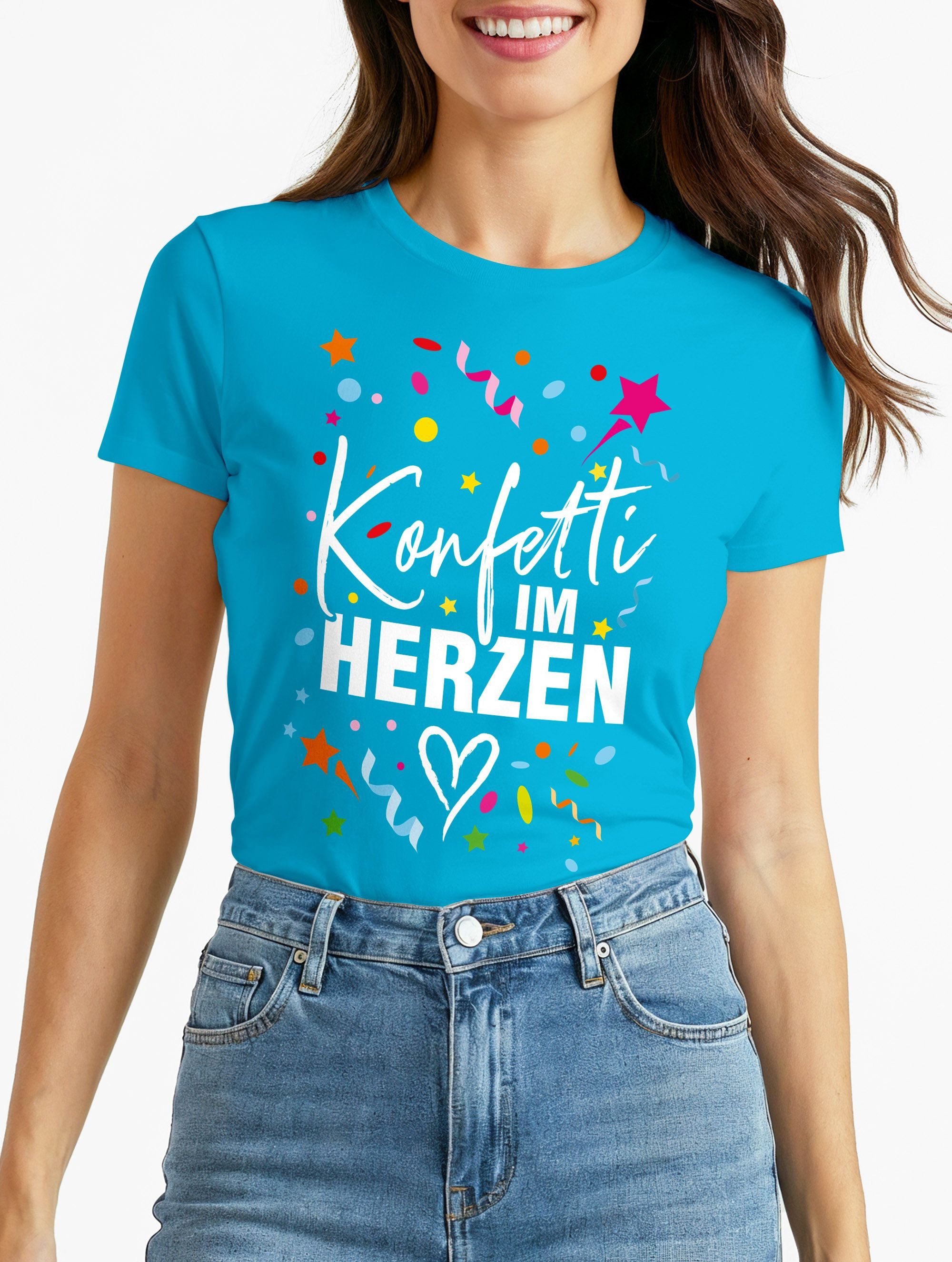 MoonWorks Print-Shirt Damen T-Shirt Fasching Karneval Konfetti im Herzen Kostüm-Ersatz mit Print