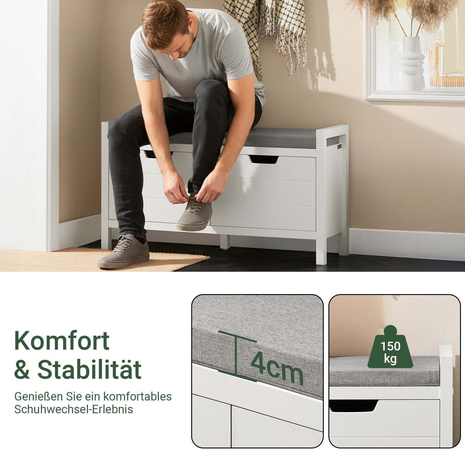 SoBuy Schuhbank FSR63-II, Schuhorganizer Schuhbank mit Sitzfläche, gepolstert, Sitzbank mit Stauraum Schuhregal Sitzkommode, Flur Schlafzimmer