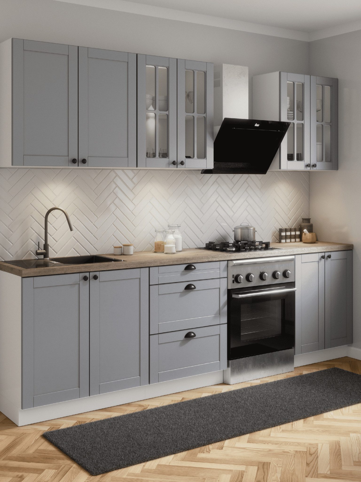 ROYAL24_MARKT Кухниzeile K6-G200 - Linea - Form und Funktion in perfekter Harmonie, (Komplett Set), Top Stoffe - Exklusiv - Hochwertig.