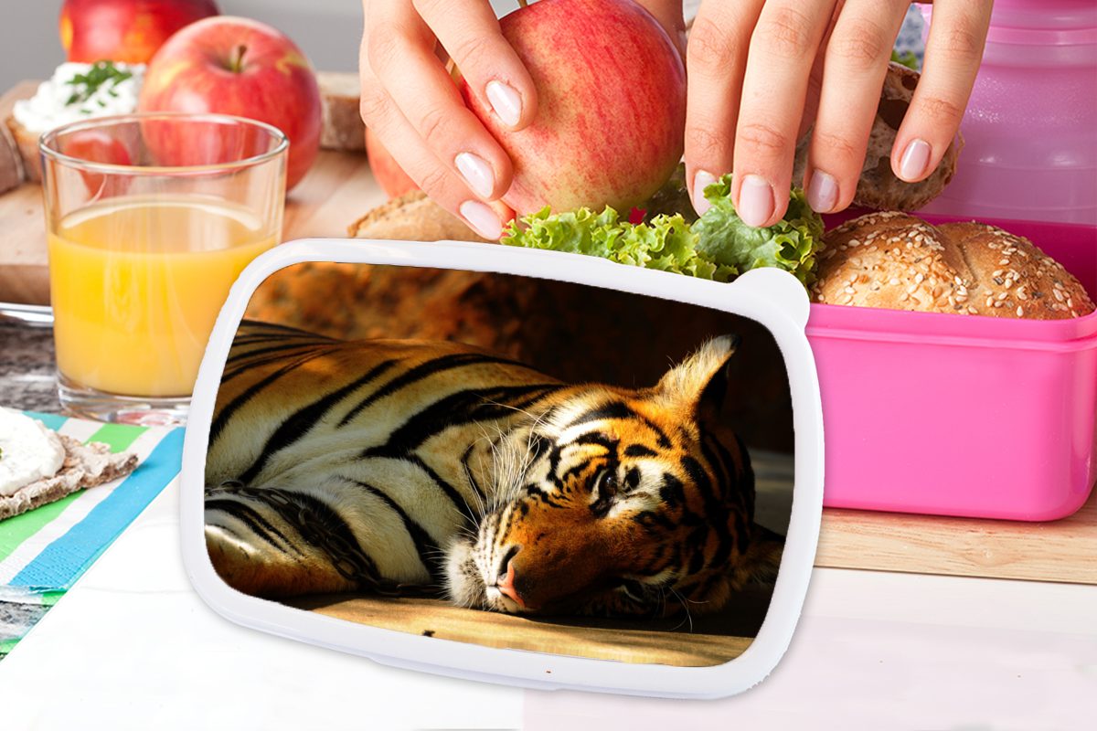 (2-tlg), Lunchbox Erwachsene, Kunststoff Kunststoff, - Ruhe, MuchoWow Brotbox rosa Brotdose Kinder, Tiere - für Snackbox, Mädchen, Tiger