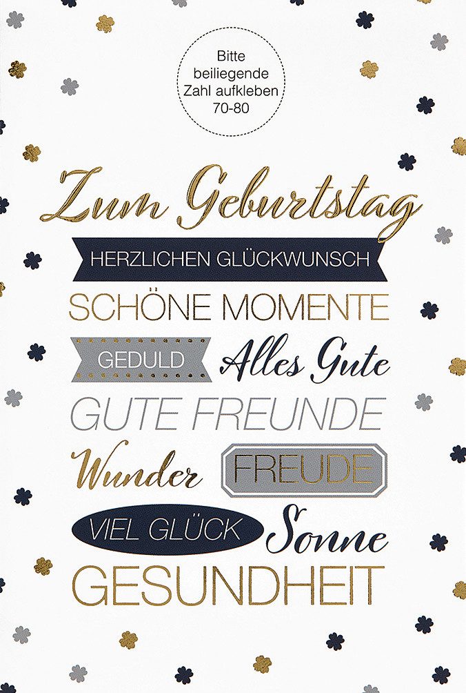 BSB Grußkarten GEBURTSTAG ZAHLENSTICKER 70 bis 80 - Glückwunschkarte im Format