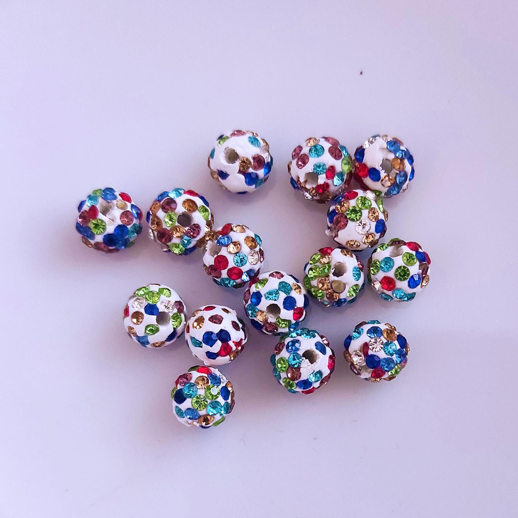 Kopper-24 Bastelperlen Shamballa Perlen, glitzer, 8 mm, 15 Stück, Bunt