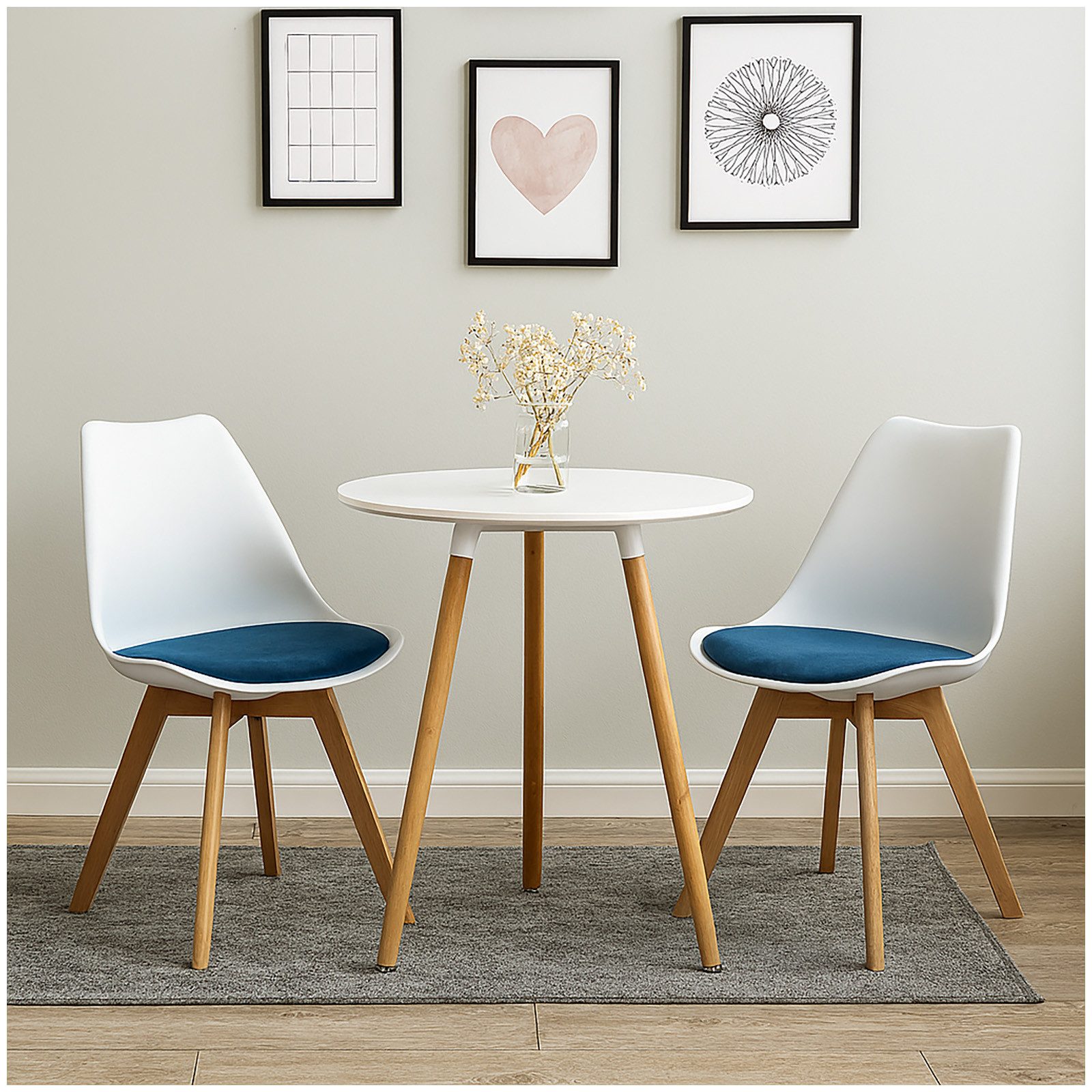 HTI-Living Esszimmerstuhl Esszimmerstuhl Samt 2er Set Atlanta Weiß/Blau (Set, 2 St), Küchenstuhl Kunststoffschale mit Samtsitzkissen