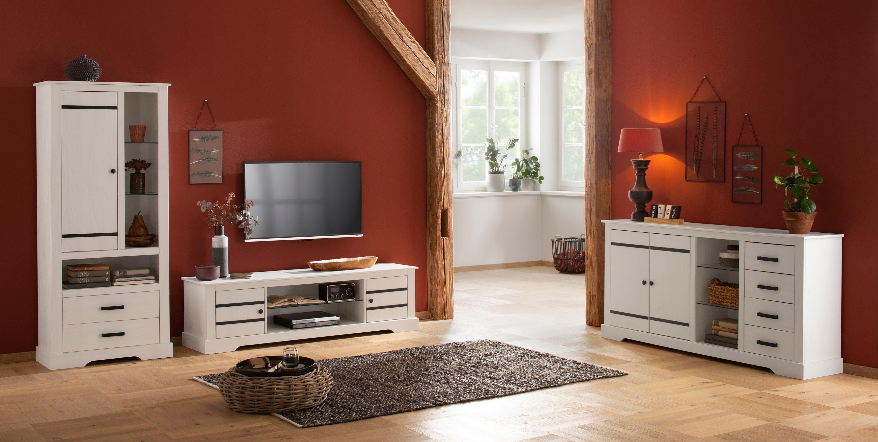 Sideboard, zwei Kiefernholz, Home mit massivem Glaseinlegeböden verstellbaren affaire aus