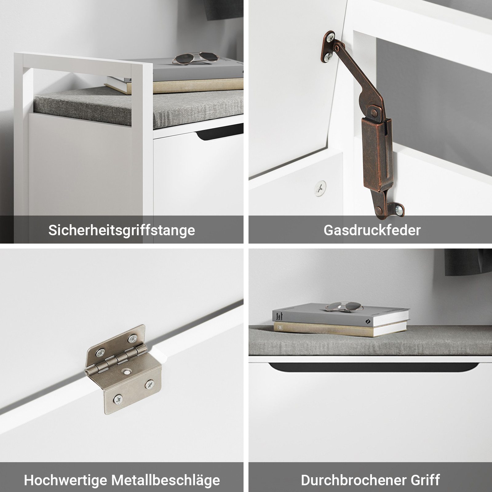 SoBuy Truhenbank FSR76, Schuhschrank schmal, Schuhregal Garderobenbank, mit Sitzfläche Sitzbank mit Stauraum Sitztruhe mit Klappe Spieltruhe – Bild 5 von 5