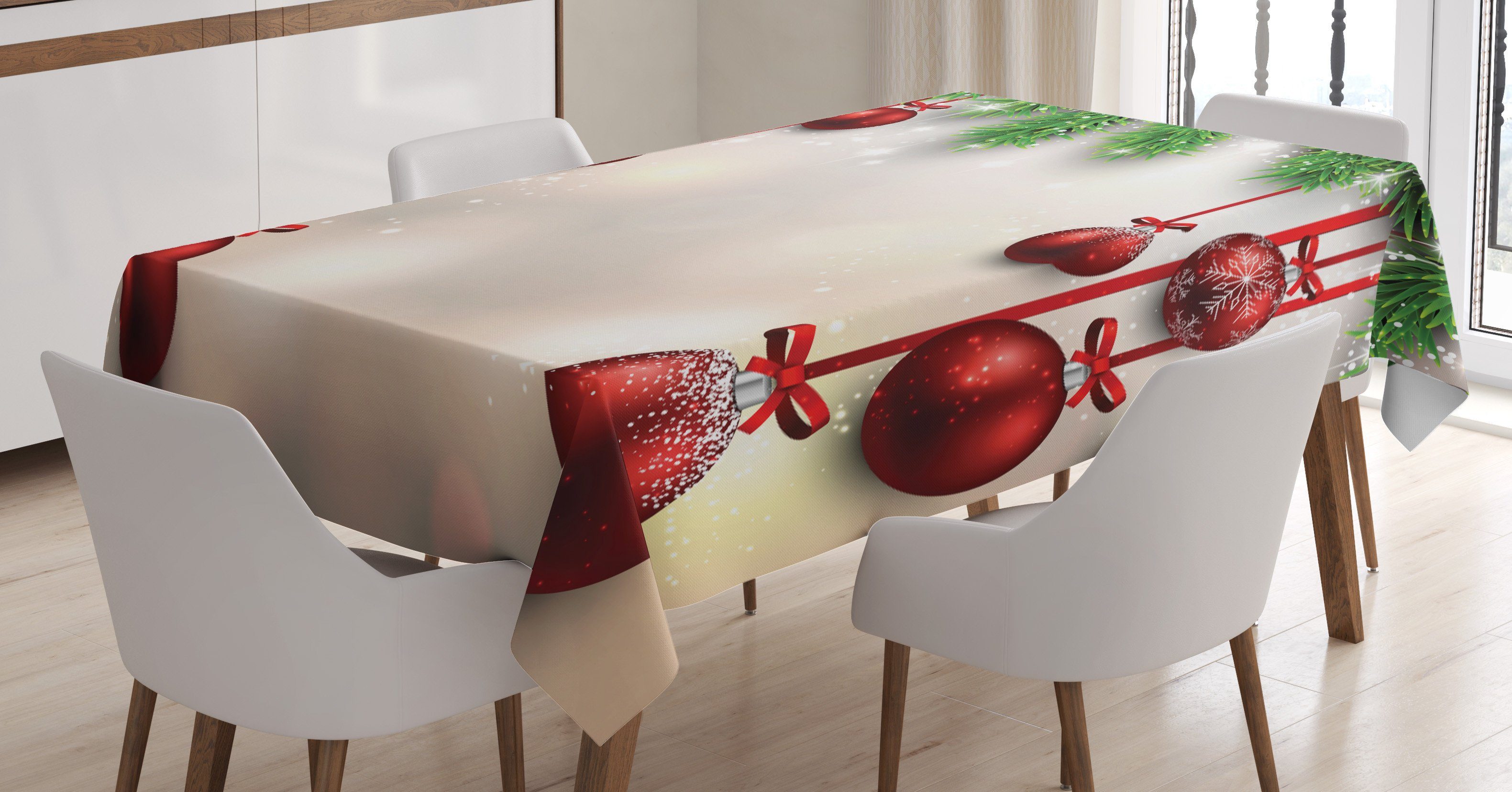 Abakuhaus Tischdecke Farbfest Waschbar Für den Außen Bereich geeignet Klare Farben, Weihnachten Red Ball Ribbons