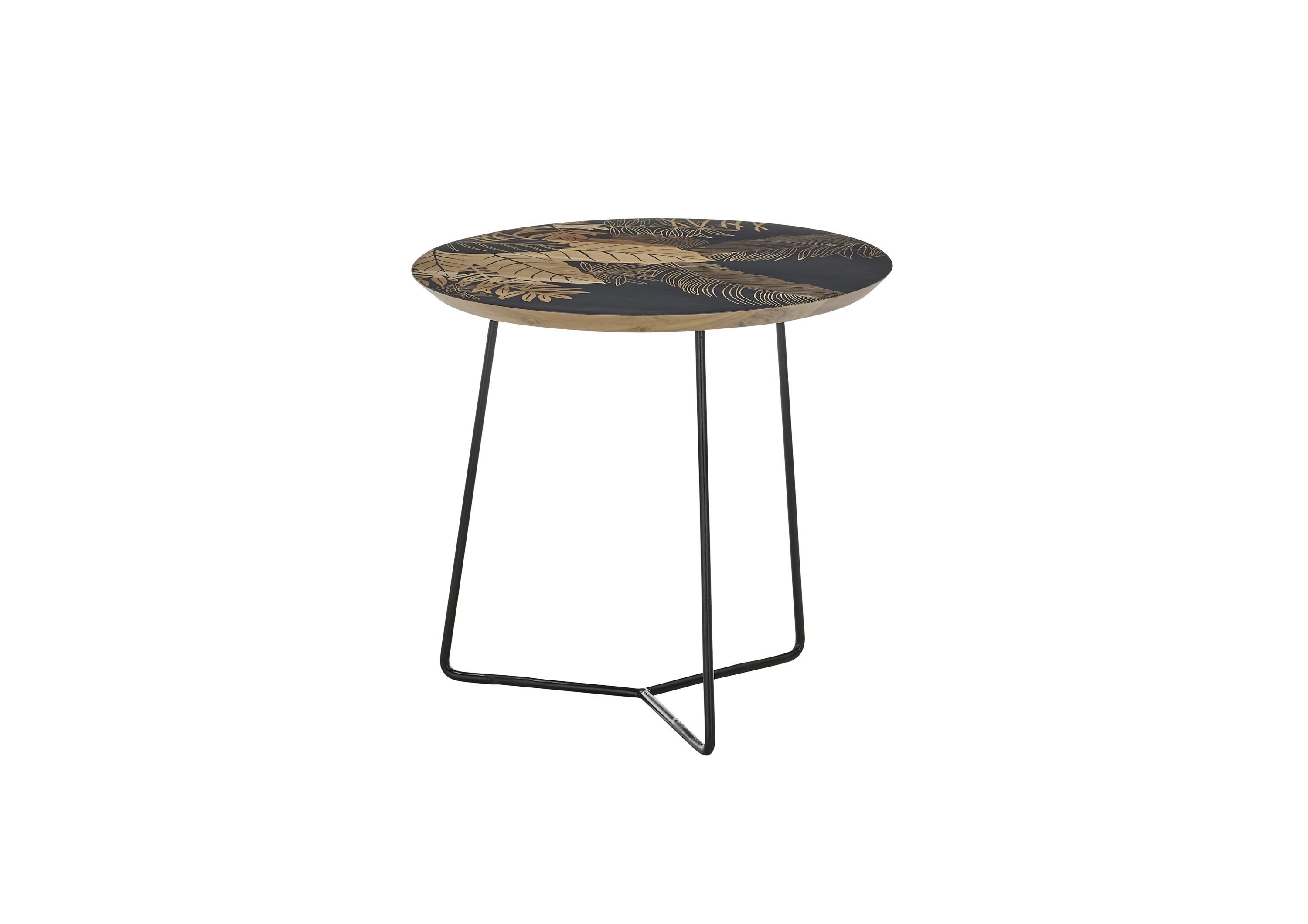 Robas Lund Couchtisch, rund aus Mangoholz m. schwarzem Druck 55x50x55 cm