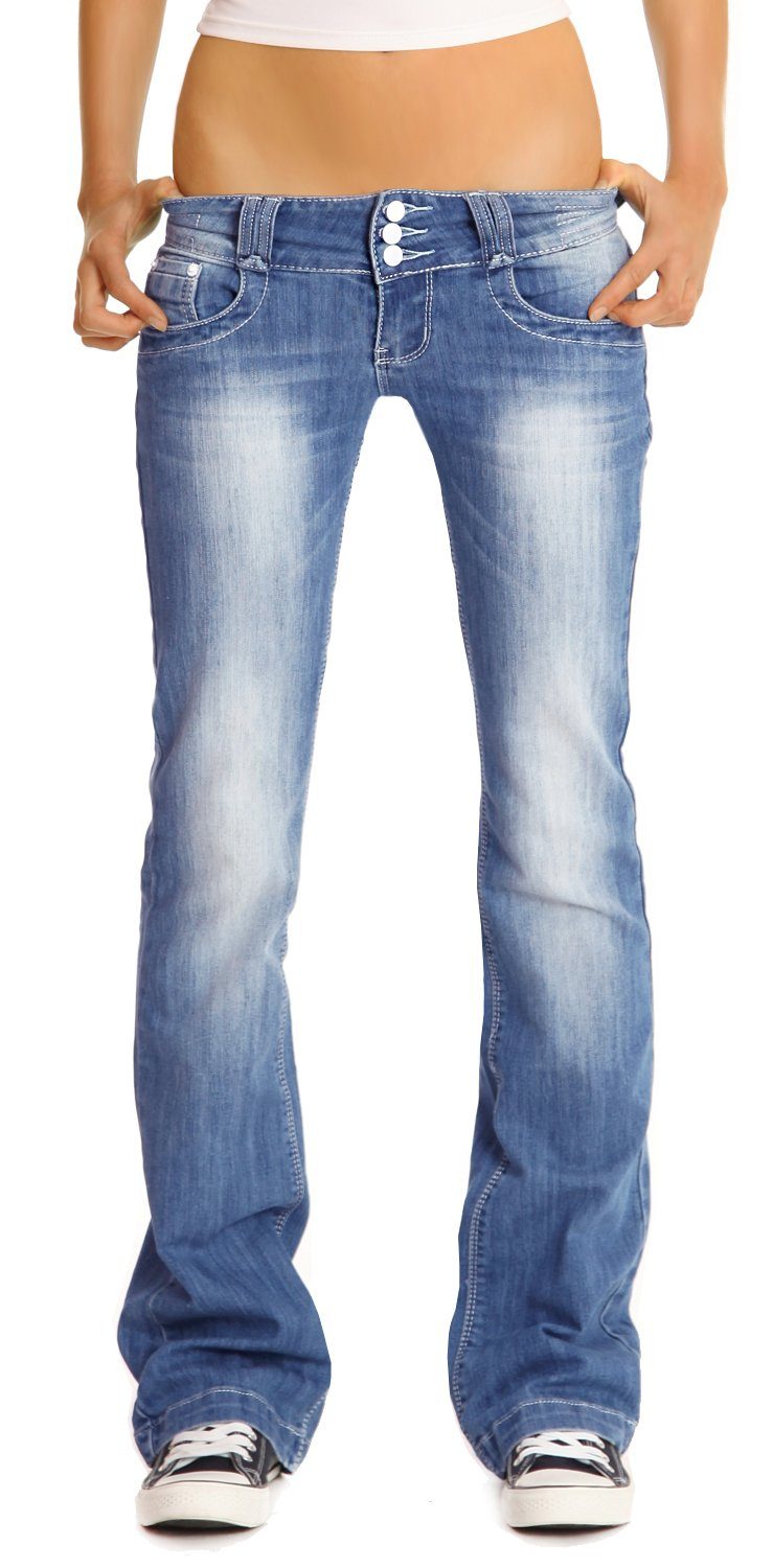 be rise vintage j97y Damen ausgestellte Hüfthosen styled Bootcut-Jeans low jeans,