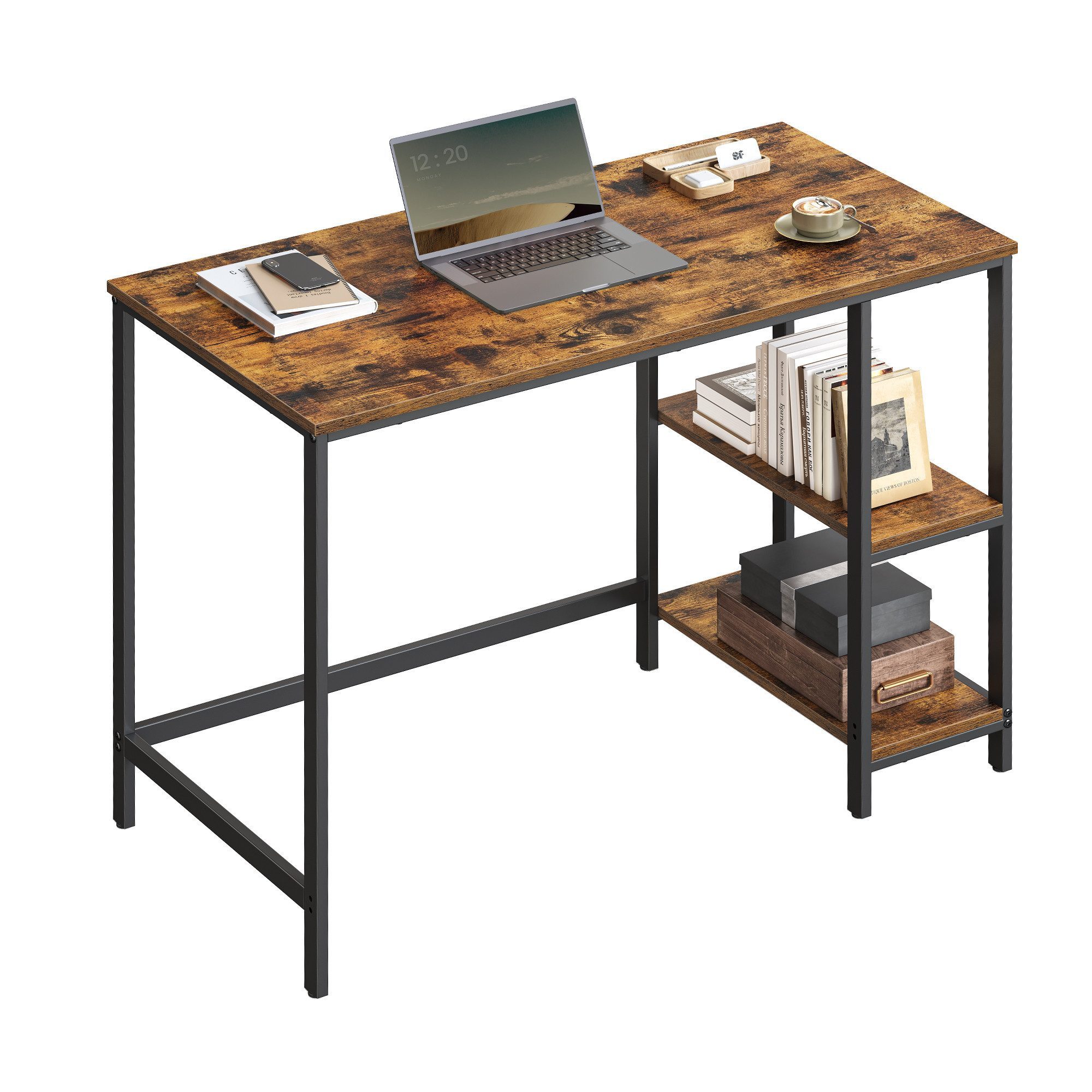 VASAGLE Schreibtisch Computertisch, 100cm Bürotisch mit 2 Ablagen