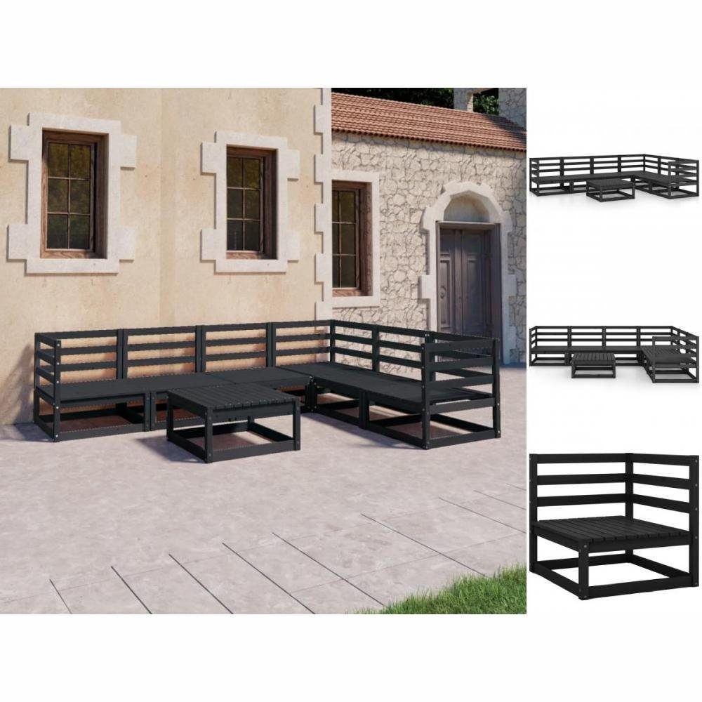 vidaXL Garten-Essgruppe Lounge Set Sitzgruppe Schwarz 7-tlg Garten Massivholz Holz Set Kiefer