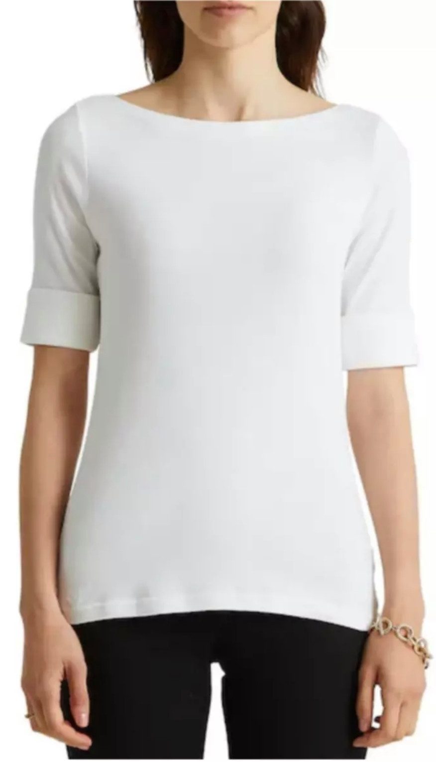 Lauren Ralph Lauren T-Shirt Judy U-Boot Blusen Shirt Eingestickte "LRL"-Monogramm am rechten Saum