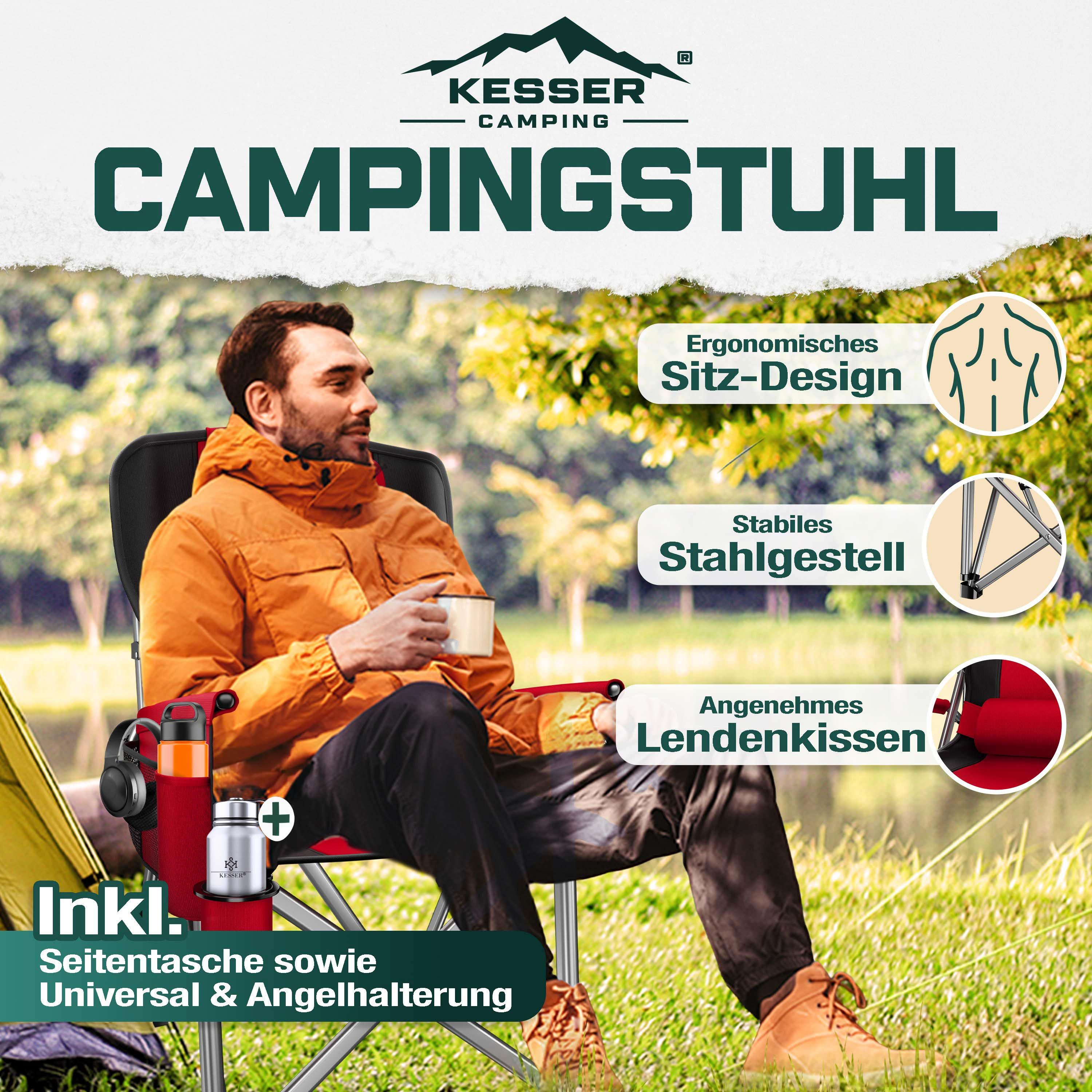 KESSER Campingstuhl (Strandstuhl mit hoher Rückenlehne + Tasche), Campingstuhl Inkl. Campinglicht, Angelhalterung und Getränkehalter – Bild 2 von 5
