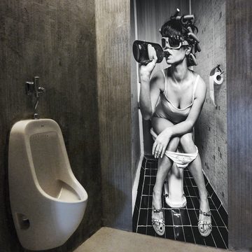 murimage® Türtapete Türtapete Toilette 86 x 200 cm WC Frau Party Badezimmer schwarz weiß weiss Fototapete inklusive Kleister