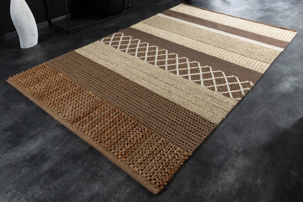 Teppich INKA 230x160cm braun / beige, riess-ambiente, rechteckig, Höhe: 10  mm, Wohnzimmer · Wolle · Hanf · handgewebt · gestreift · Ethno | Kurzflor-Teppiche