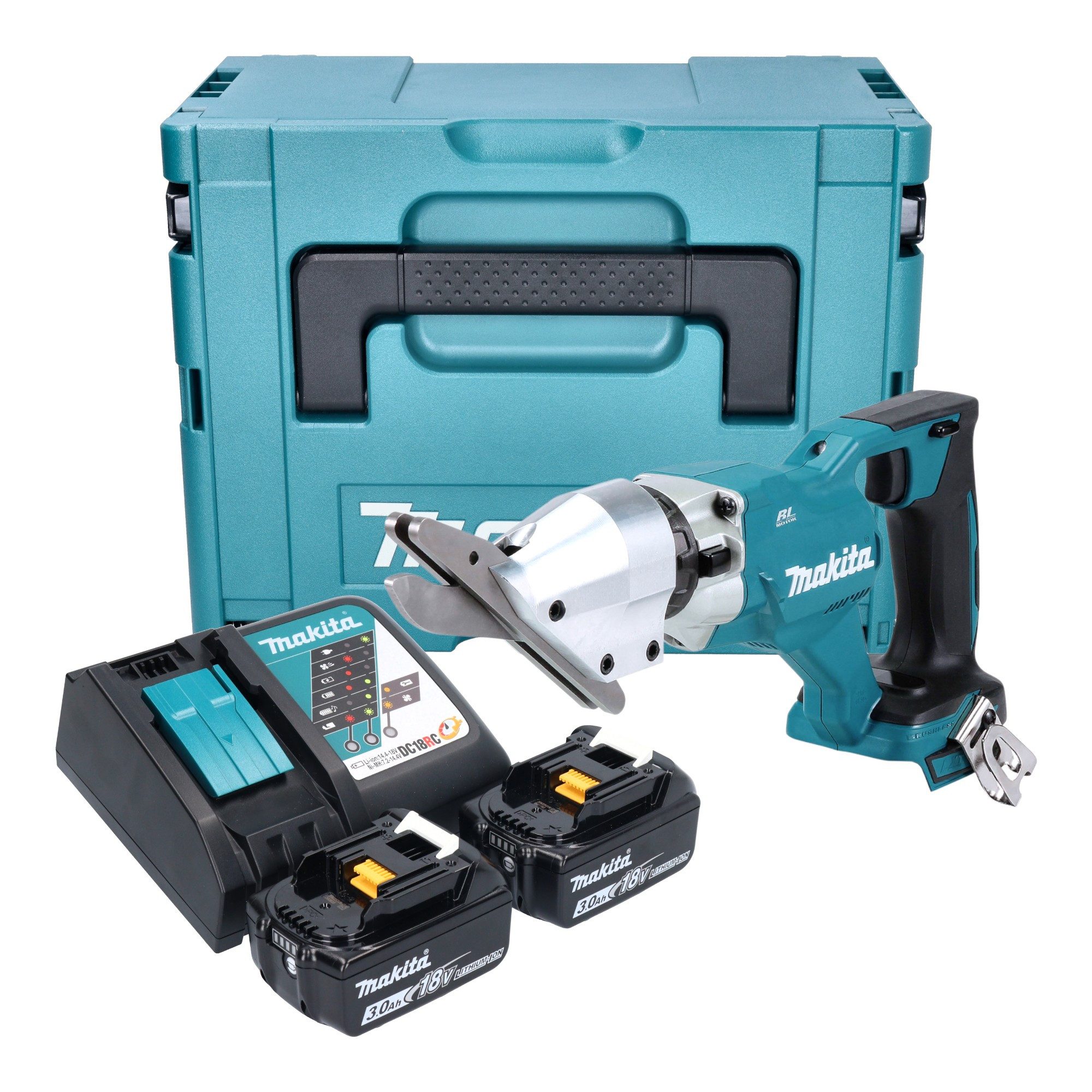 Makita Akku-Blechschere DJS 800 RFJ Akku Faserzementschere 18 V Brushless + 2x Akku 3,0 Ah