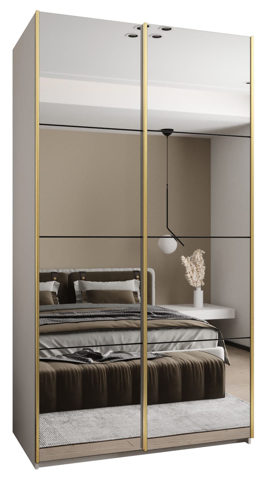 ABIKS MÖBEL Schwebetürenschrank LUX 2 hoher Schlafzimmerschrank - mit Spiegel, Kleiderstange, Regalen
