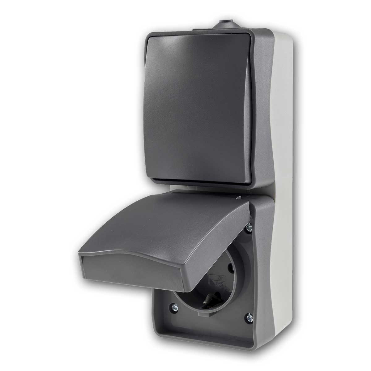 ChiliTec Aufputz-Steckdose NUQUI Feuchtraum Schalter/Steckdose vertikal IP54