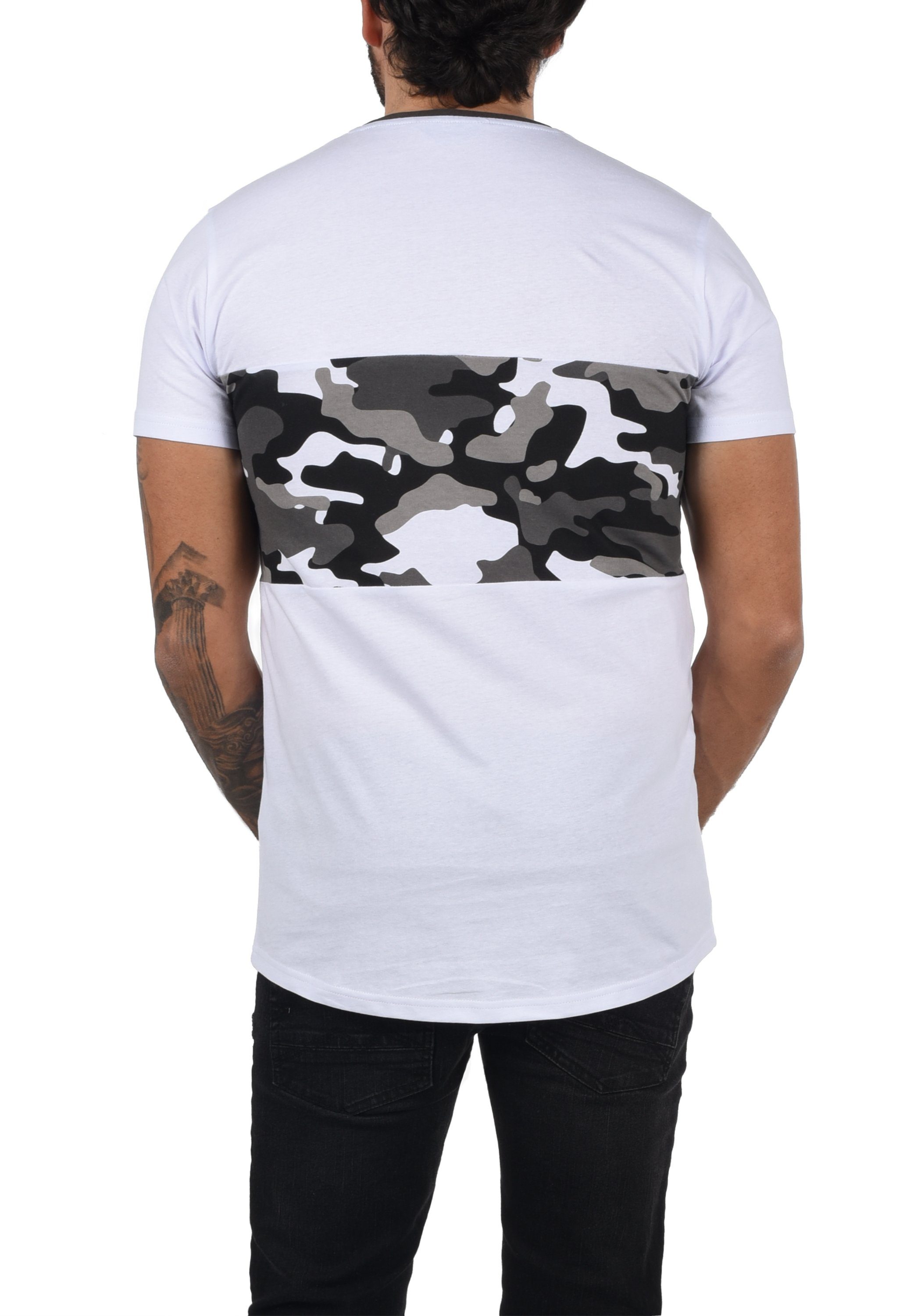 White Rundhalsshirt SDCallux !Solid mit T-Shirt Solid Tarnmuster-Motiv (7900019) Melange Grey Gear