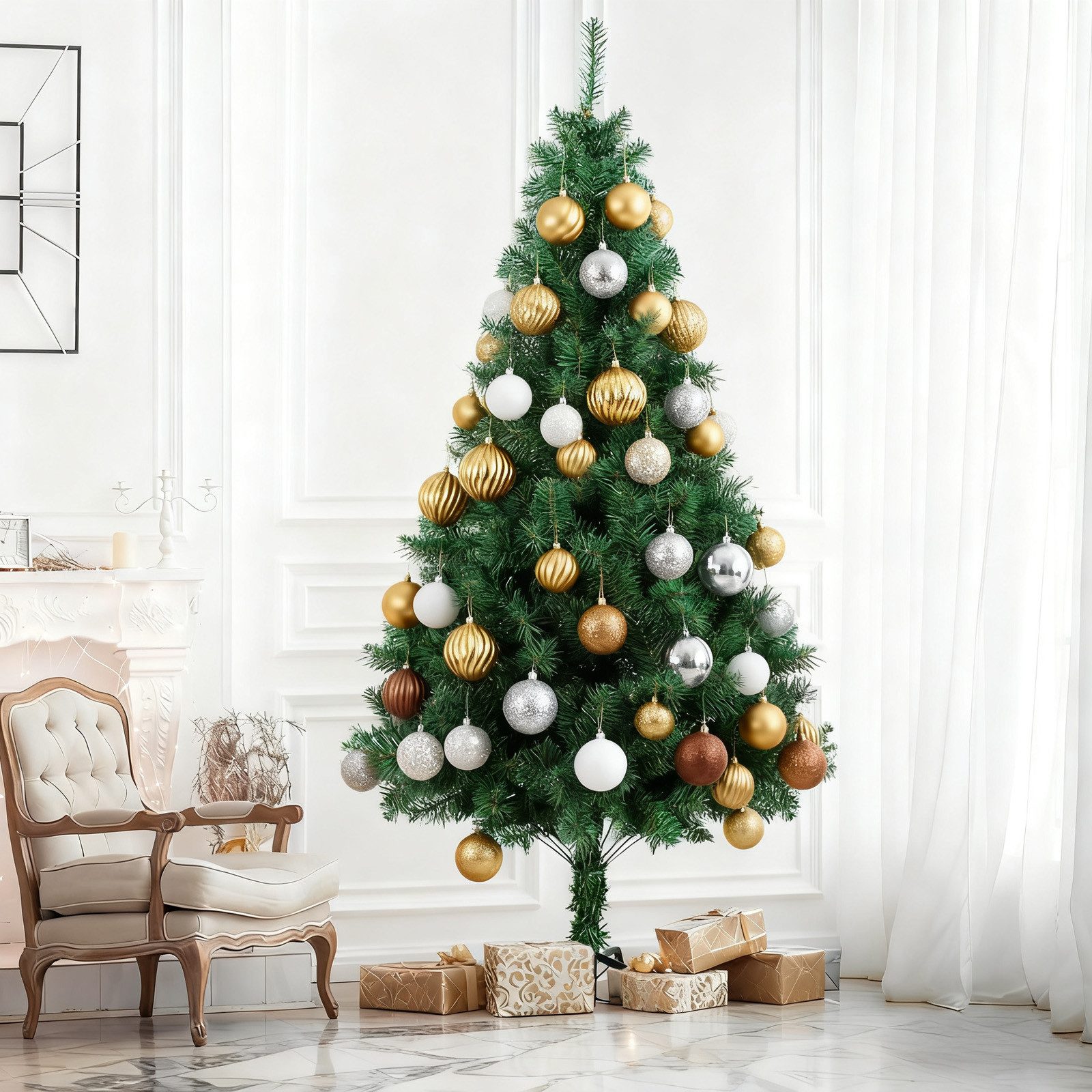 SunJas Künstlicher Weihnachtsbaum XM005 180cm Grün Künstlicher Christbaum mit ca.600 Spitzen PVC, Tannenbaum mit Metallständer