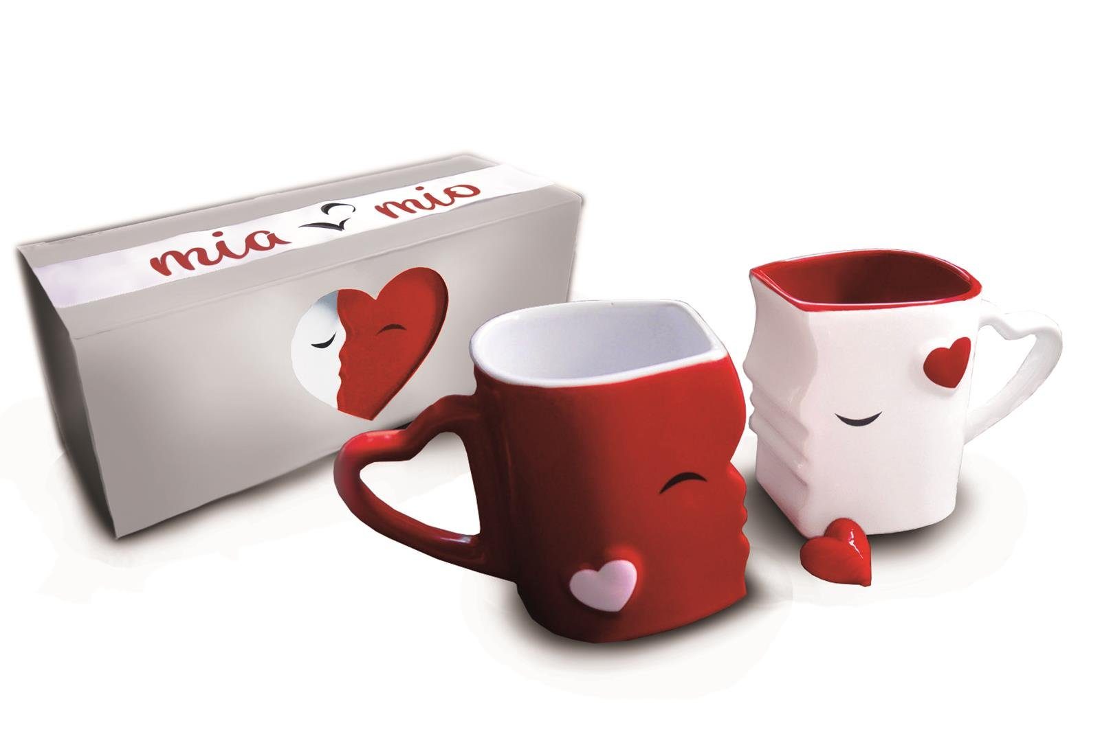 MiaMio Kaffeeservice MIAMIO - Küssende Tassen Geschenk Set, Kaffeetassen«, Keramik (2-tlg) rot