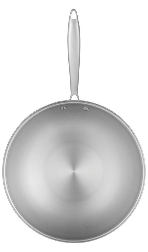 RESTO Kitchenware Wok Crater tiefe Pfanne aus Tri-Ply (Edelstahl + Aluminium + Edelstahl), Edelstahl 18/10 (1-tlg), Energieeinsparung 25% durch die dreilagige Basis, ofenfest