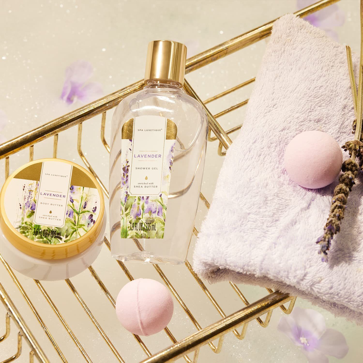 Badewanne mit Deko 8-tlg., Geschenkset luxetique für Spa Frauen Wellness Pflege-Geschenkset Set Lavendelduft für Bade Frauen,