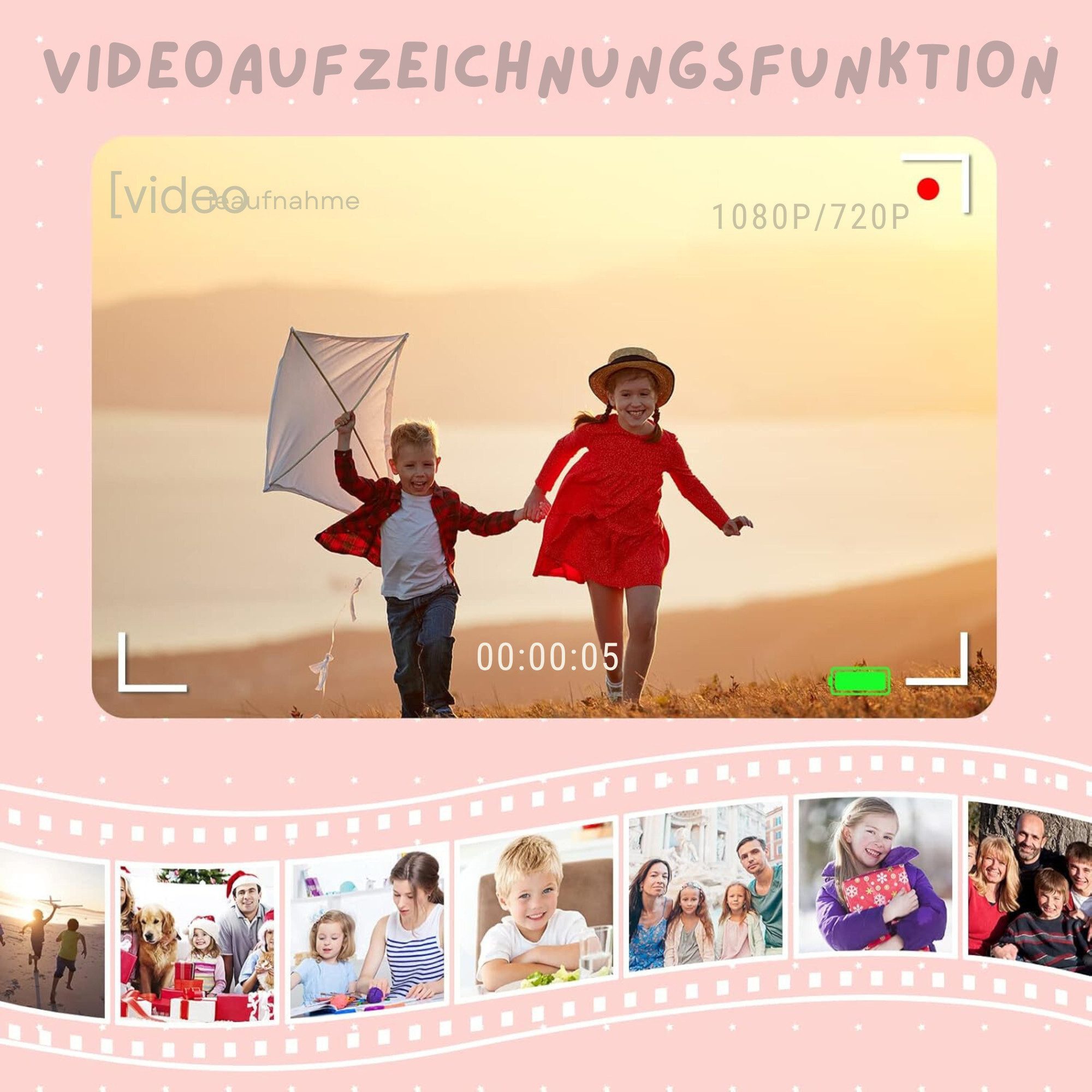 Vivitar Digitalkamera für 3 4 5 6 8 7 9 10 11 12 Jahr Spielzeug Geschenk Kinderkamera (inkl. 2,0-Zoll-Augenschutzbildschirm/HD 1080P, mehreren Kameraeffekten, Multifunktionale tragbare, wiederaufladbare Kinderkamera)