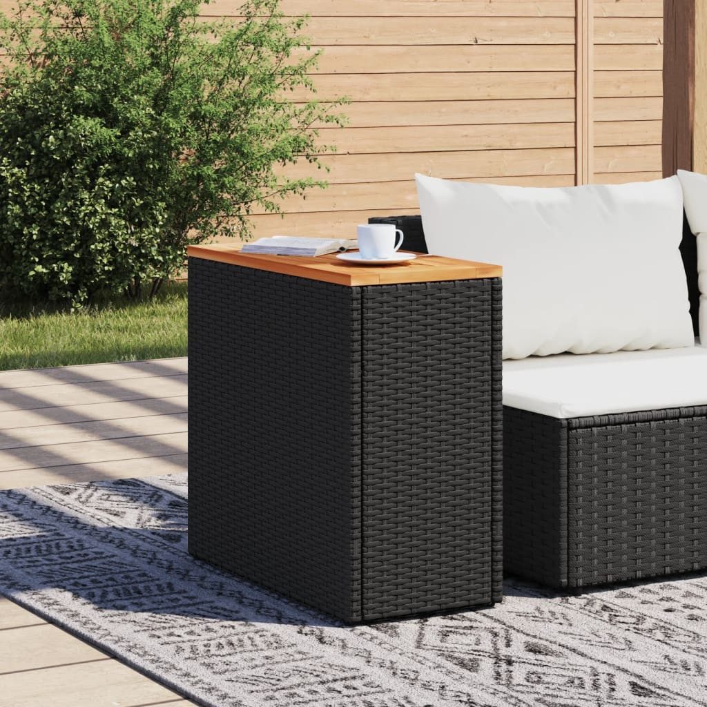 vidaXL Gartentisch Garten-Beistelltisch mit Holzplatte Schwarz 58x27,5x55 cm Poly Rattan (1-St)