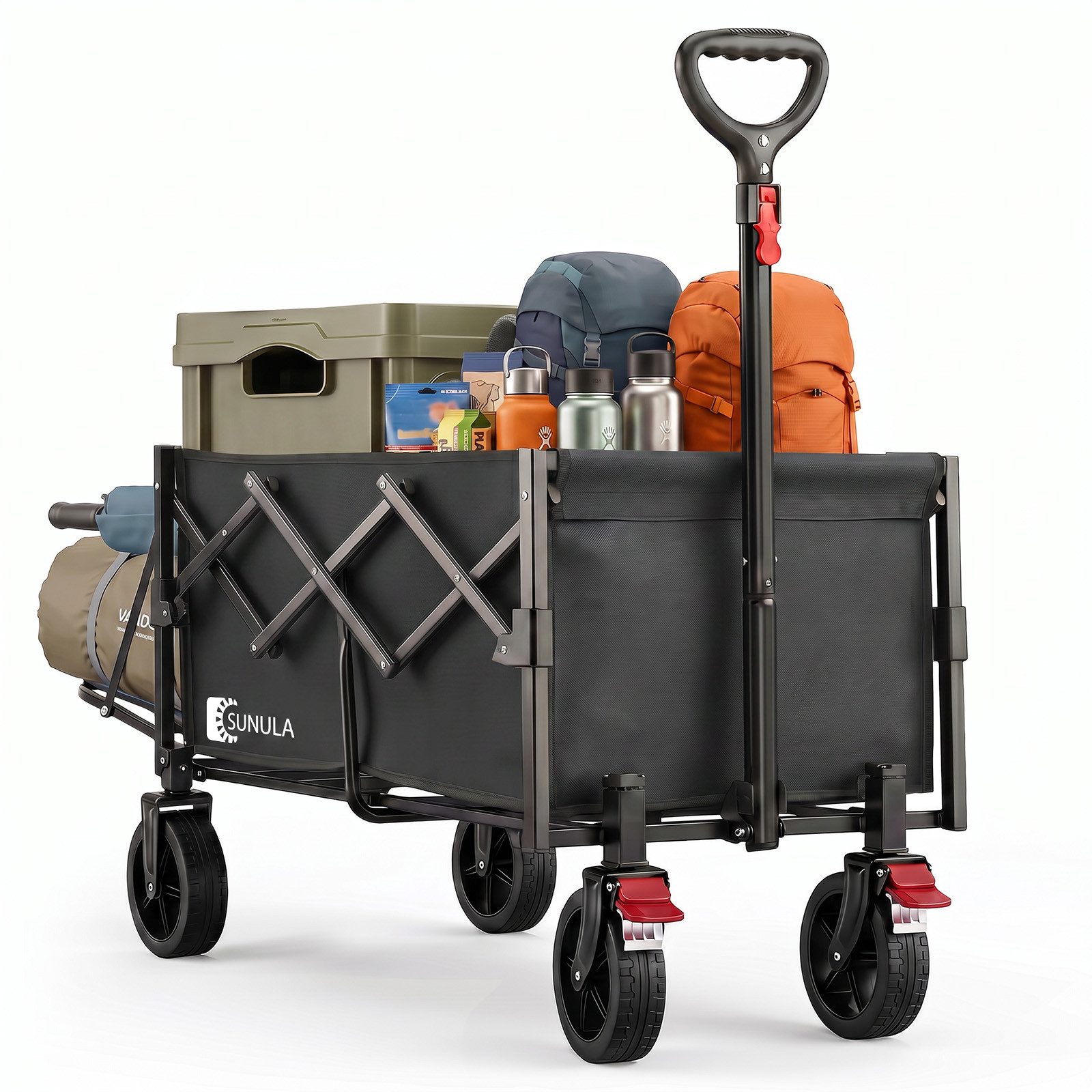 SUNULA Bollerwagen Faltbarer Bollerwagen mit Erweiterbarer Heckklappe, 100KG, 80L + 35L, Erweiterbare Heckklappe für einfachen Einstieg von Hunden