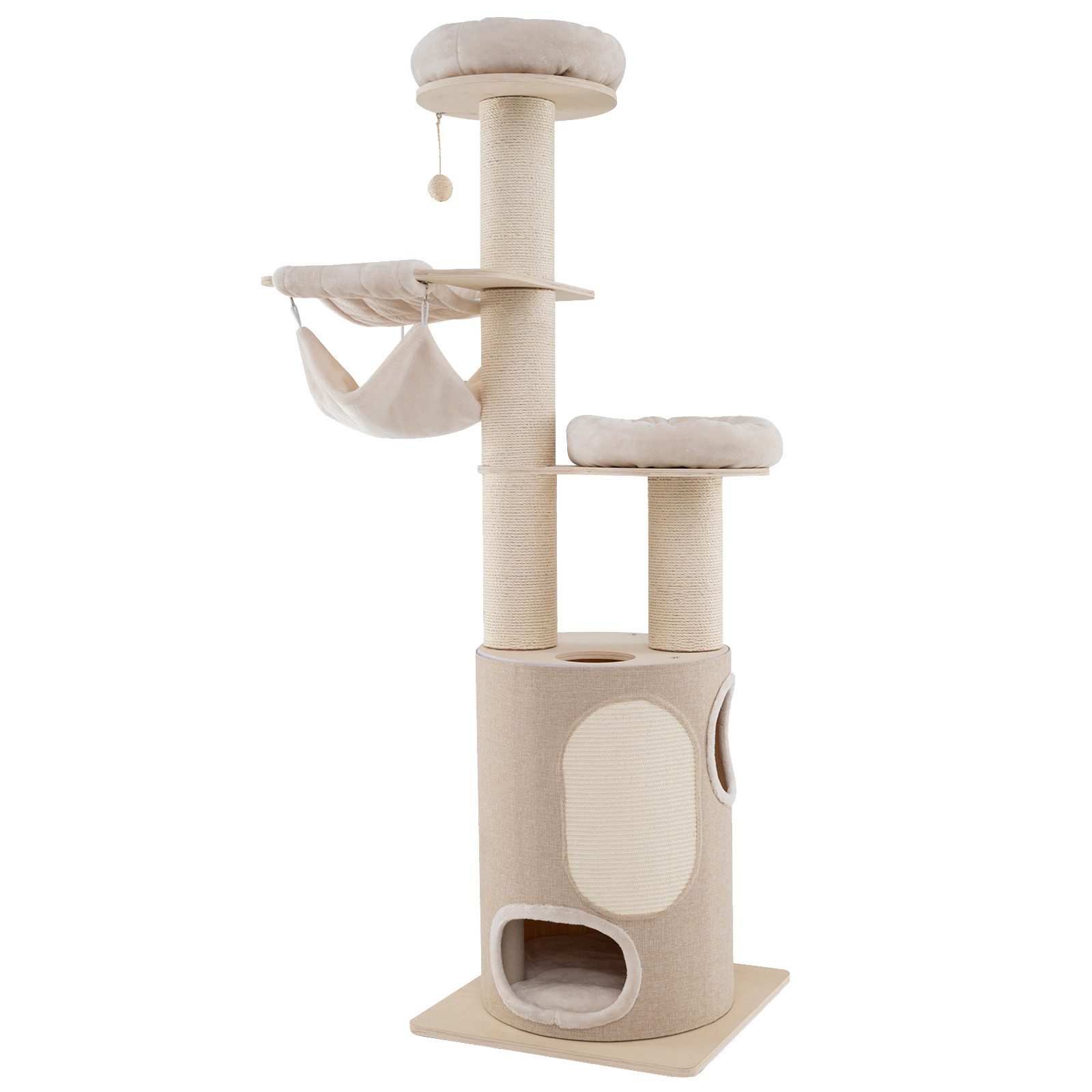 COSTWAY Kratzbaum, mit 2-stöckiger Kratztonne, 2 Hängematten, groß, 187cm h günstig online kaufen